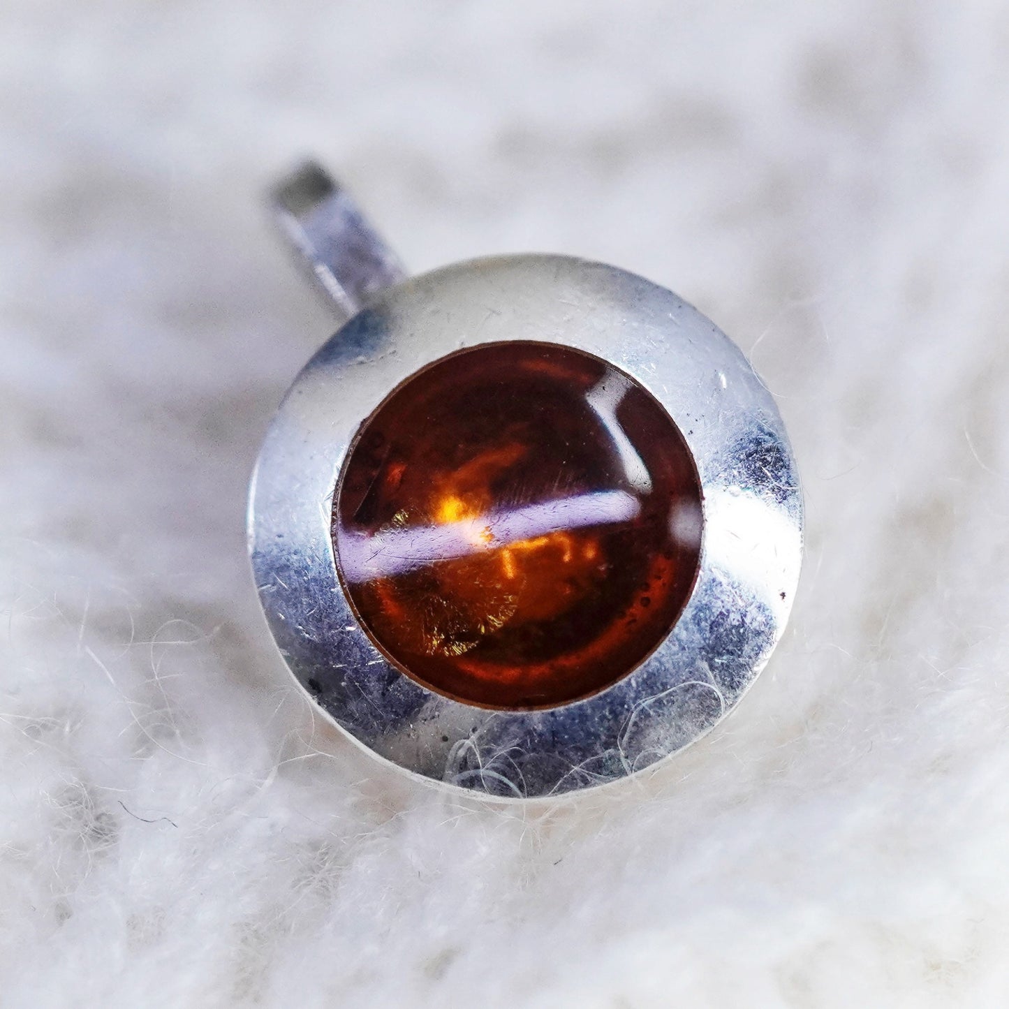 Vintage modern sterling 925 silver handmade pendant with round amber
