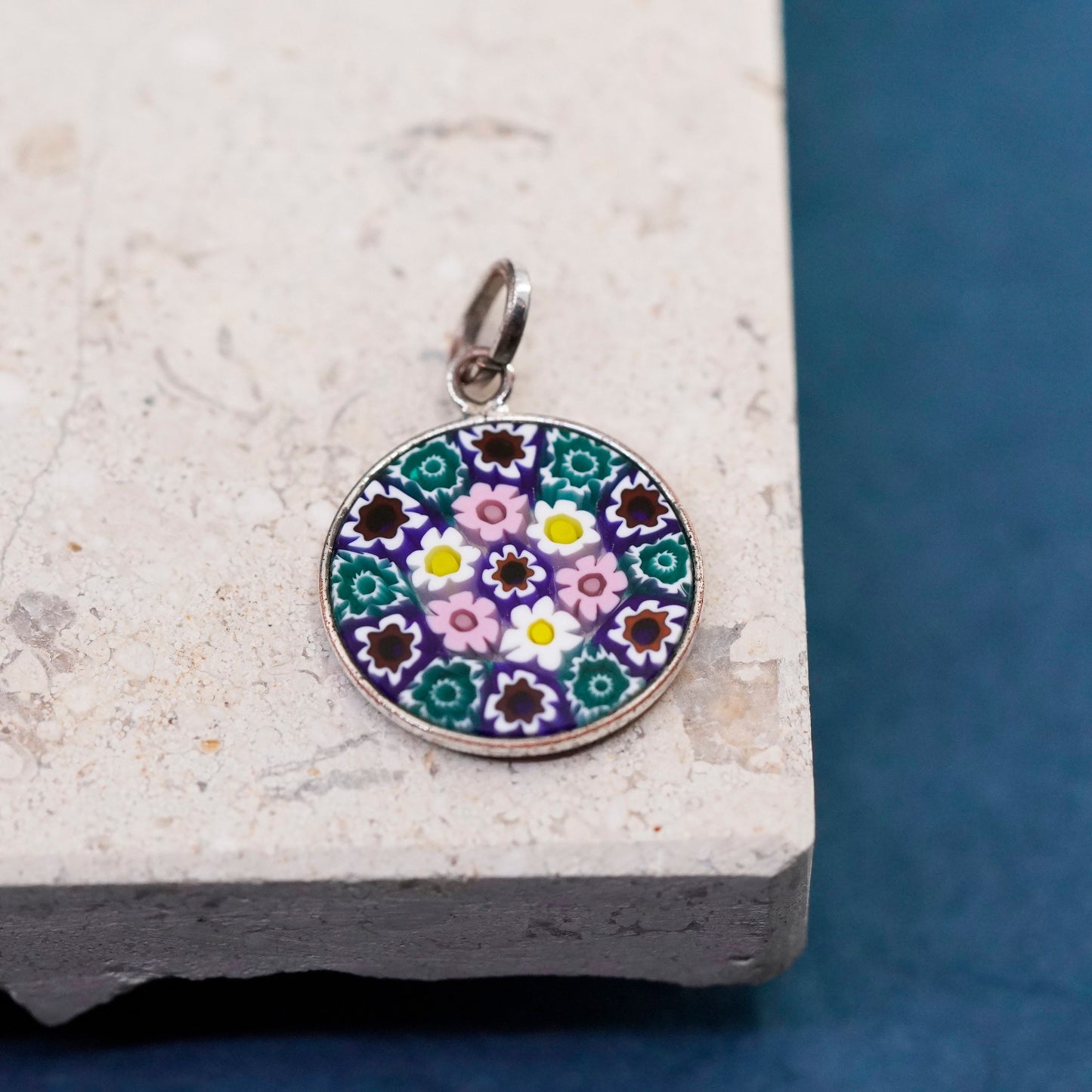 handmade sterling 925 silver tag pendant with multiciori pendant, murano glass