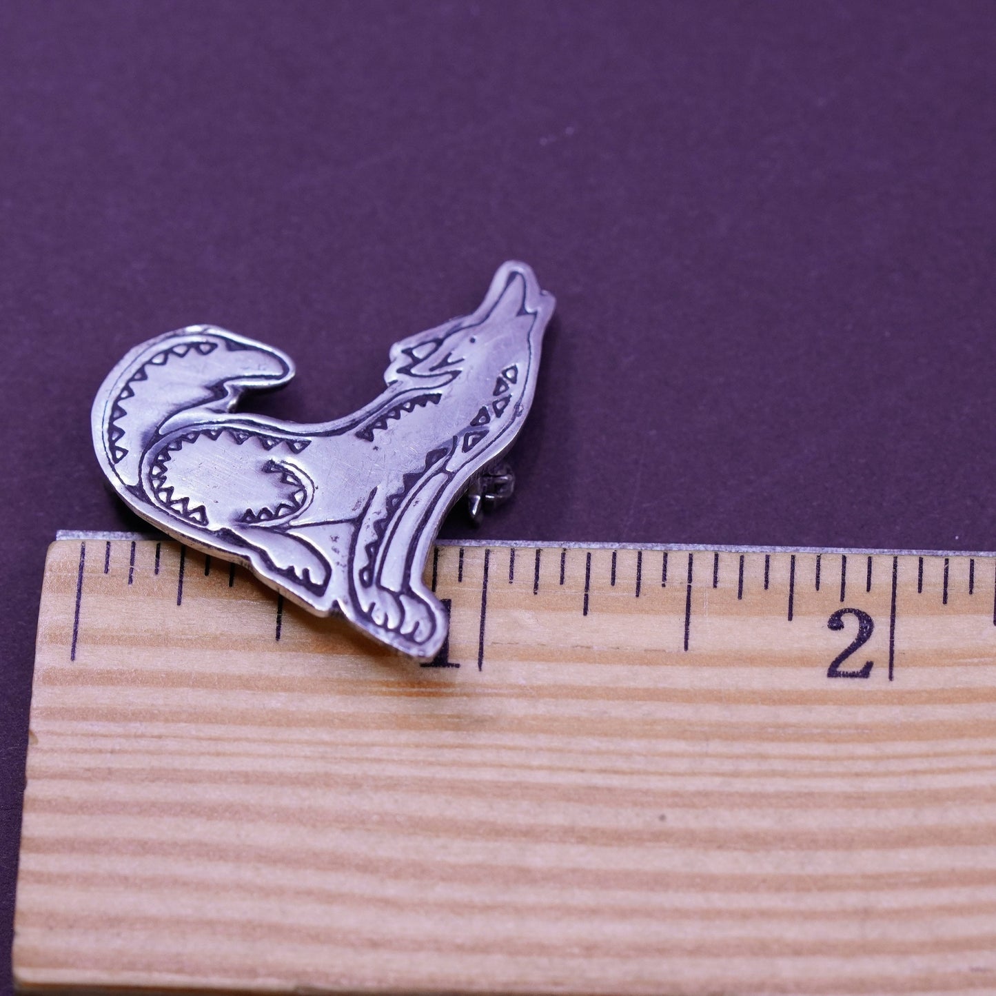 Vintage Mexico handmade sterling 925 silver wolf brooch
