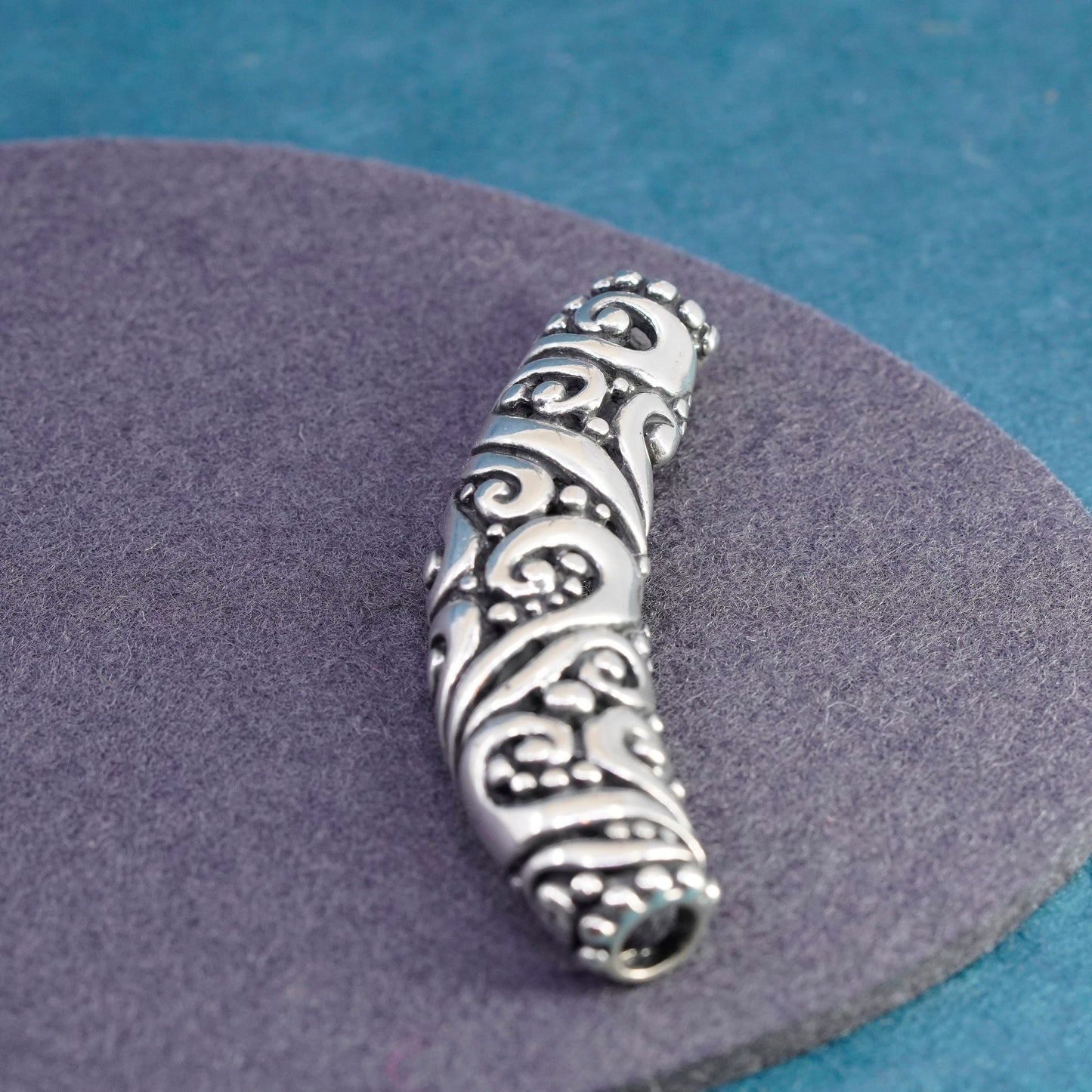 Vintage Sterling silver handmade pendant, 925 swirly slide pendant