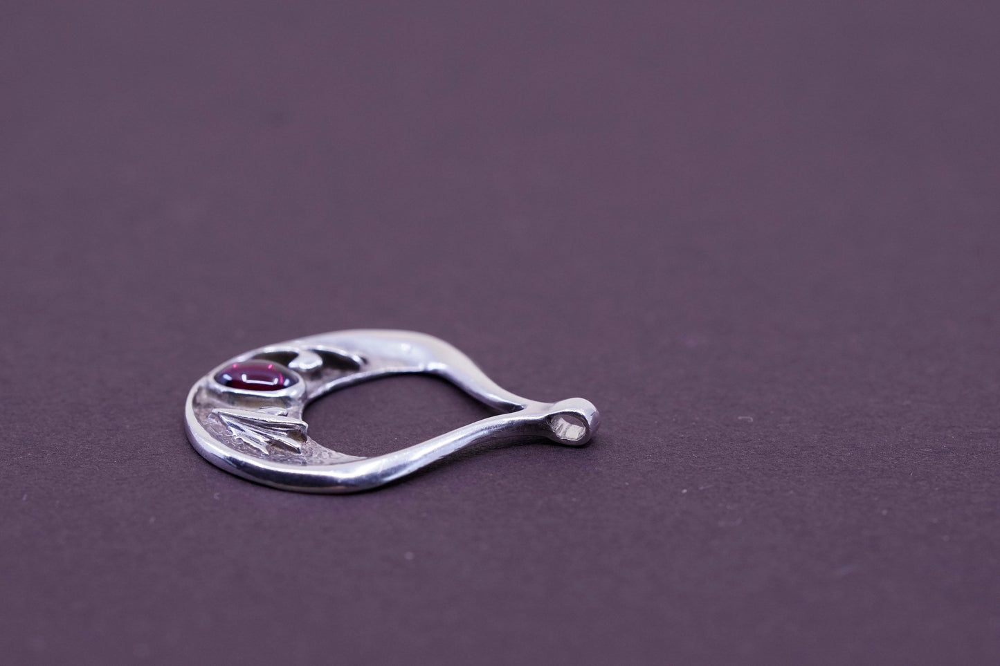 Vintage Sterling silver handmade pendant, 925 teardrop with garnet