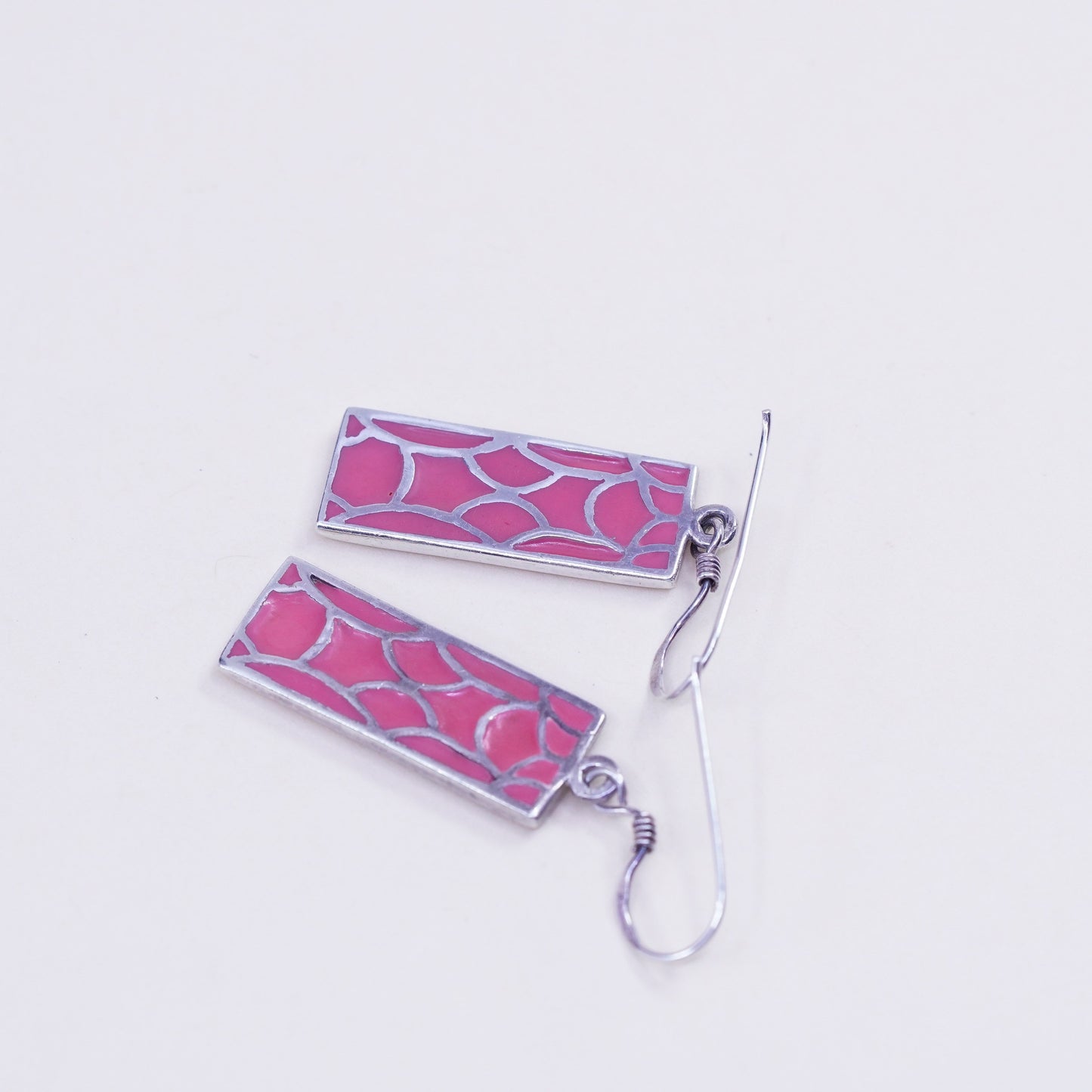 Vintage sterling 925 silver handmade earrings long mother of pearl filigree