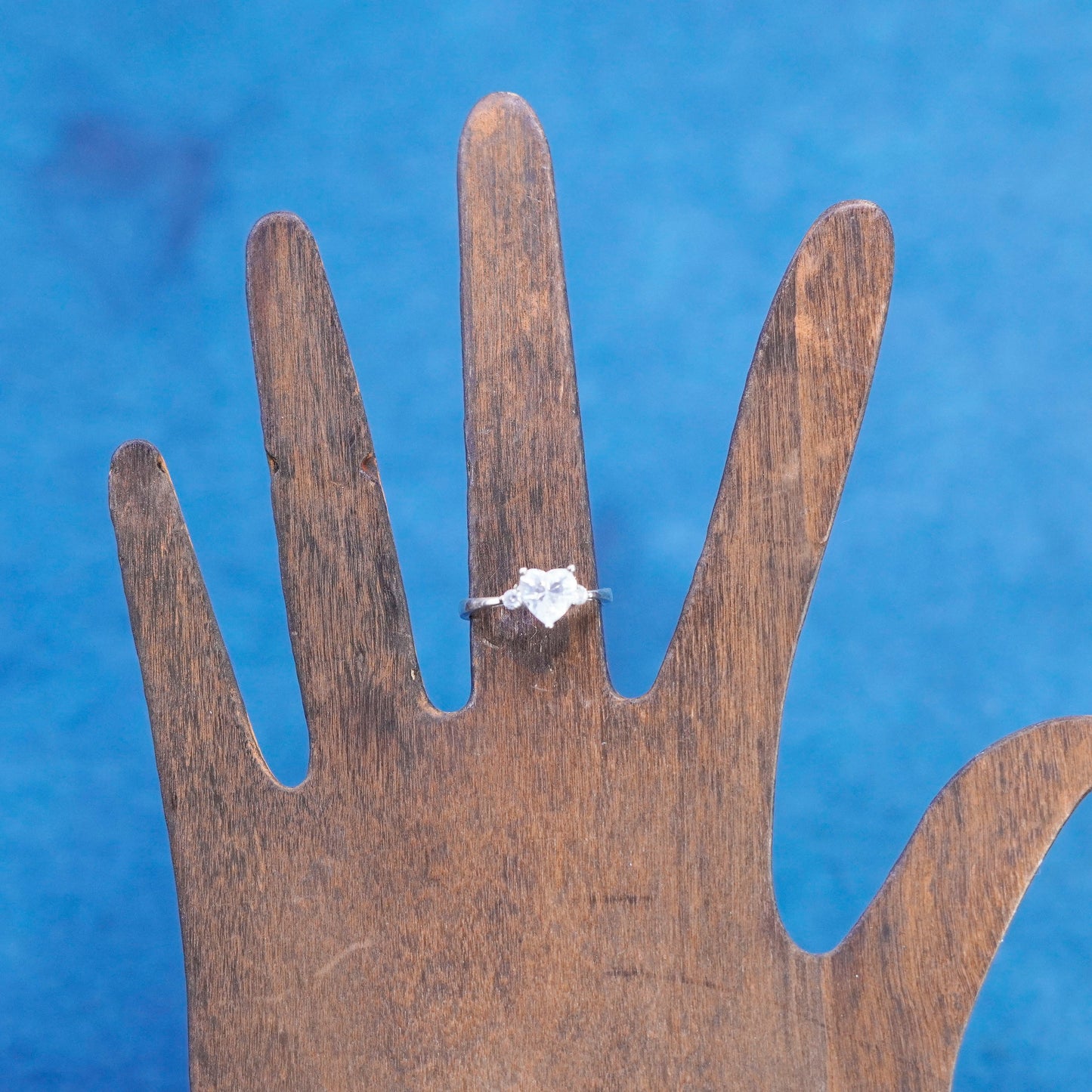 Size 6.25, Vintage Sterling 925 silver engagement ring, with heart Cz