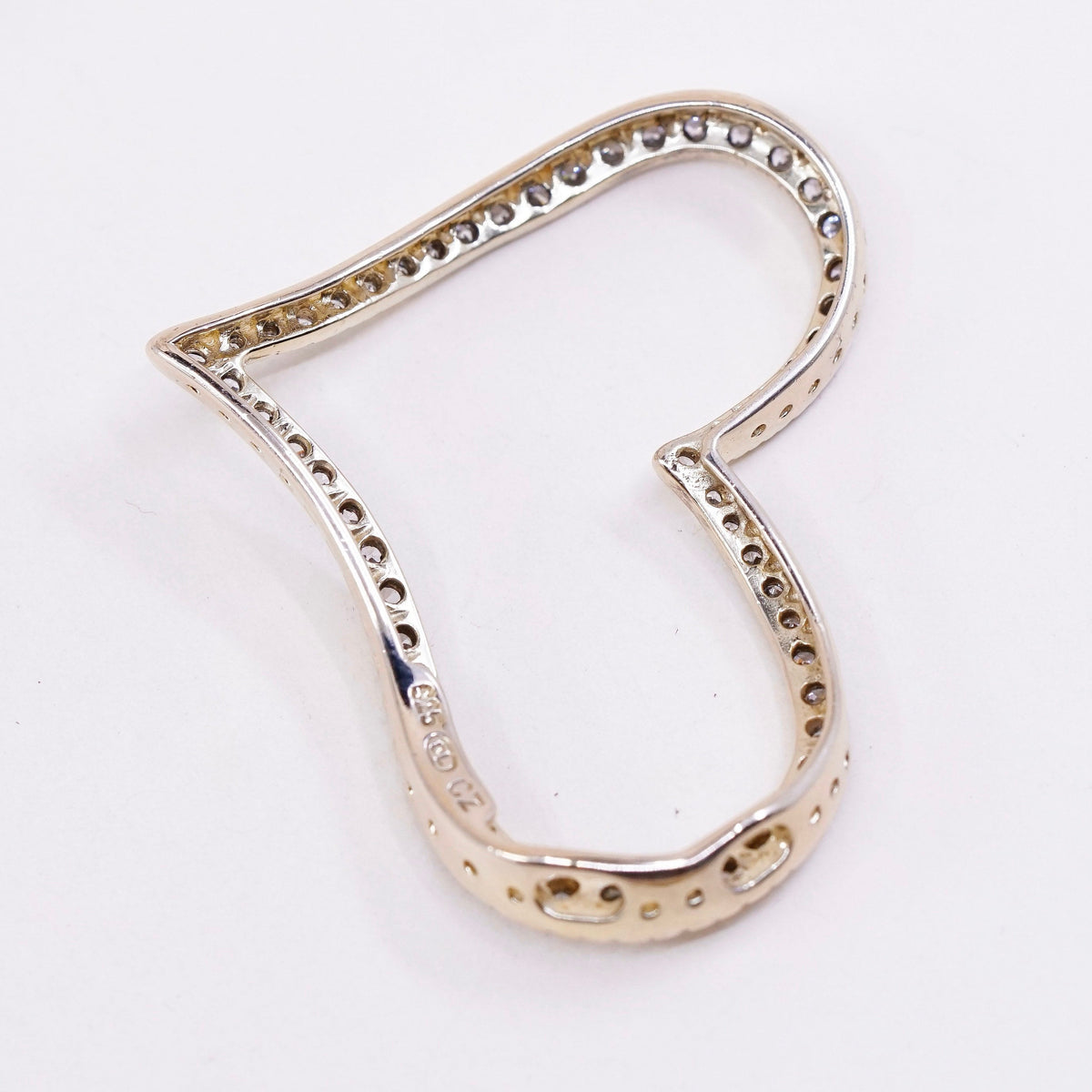vintage vermeil Gold over Sterling silver pendant, 925 heart pendant with cz