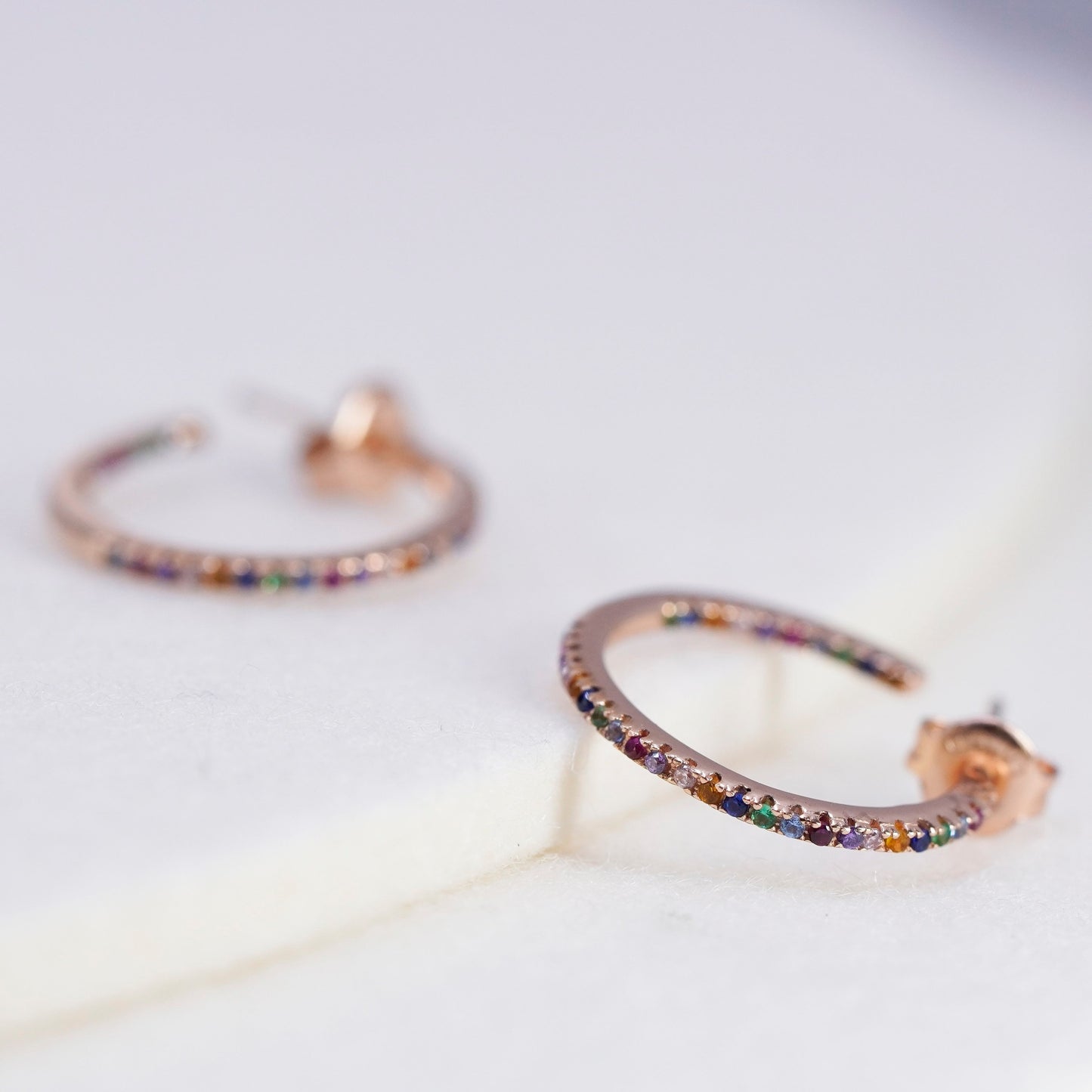 0.75”, vermeil rose gold over Sterling silver earrings, 925 hoops with crystal