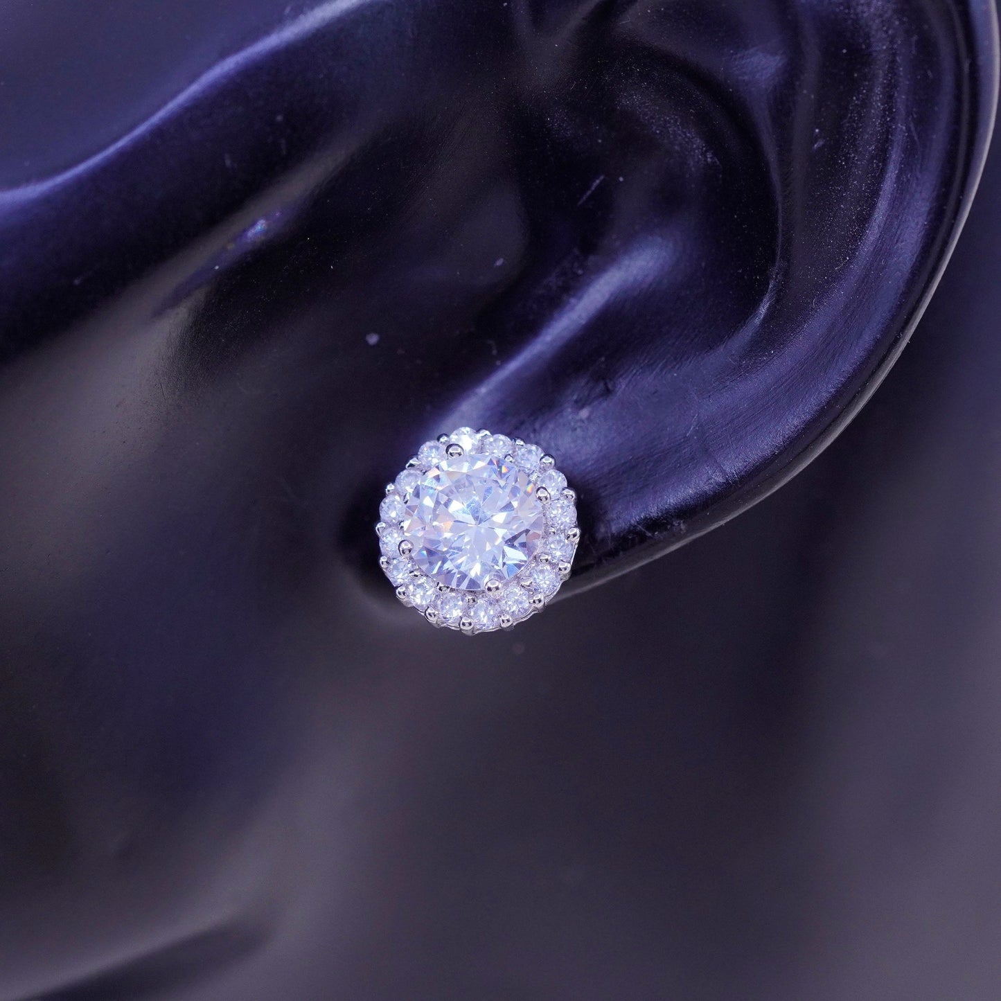 Vintage sterling 925 silver genuine cz studs, minimalist earrings