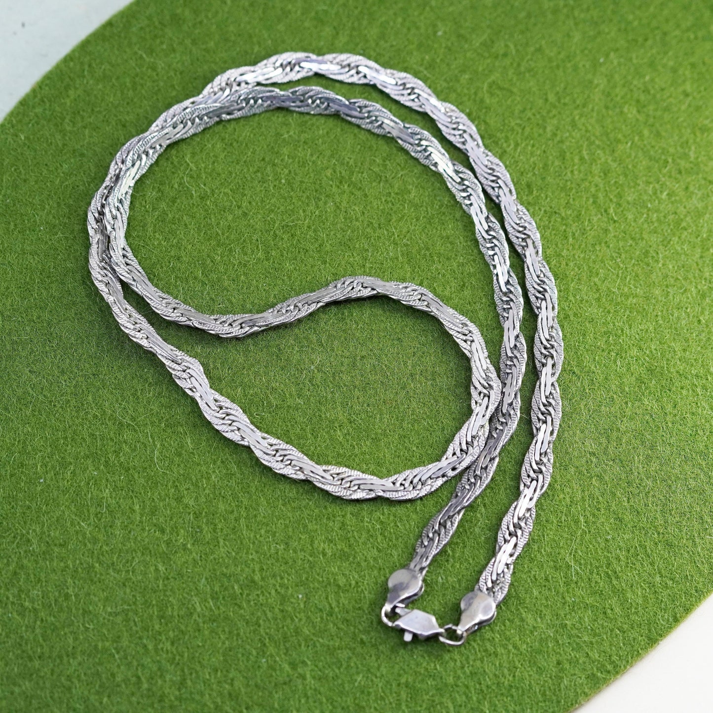 24”, 6mm, Vintage sterling 925 silver flatten nugget chain, necklace