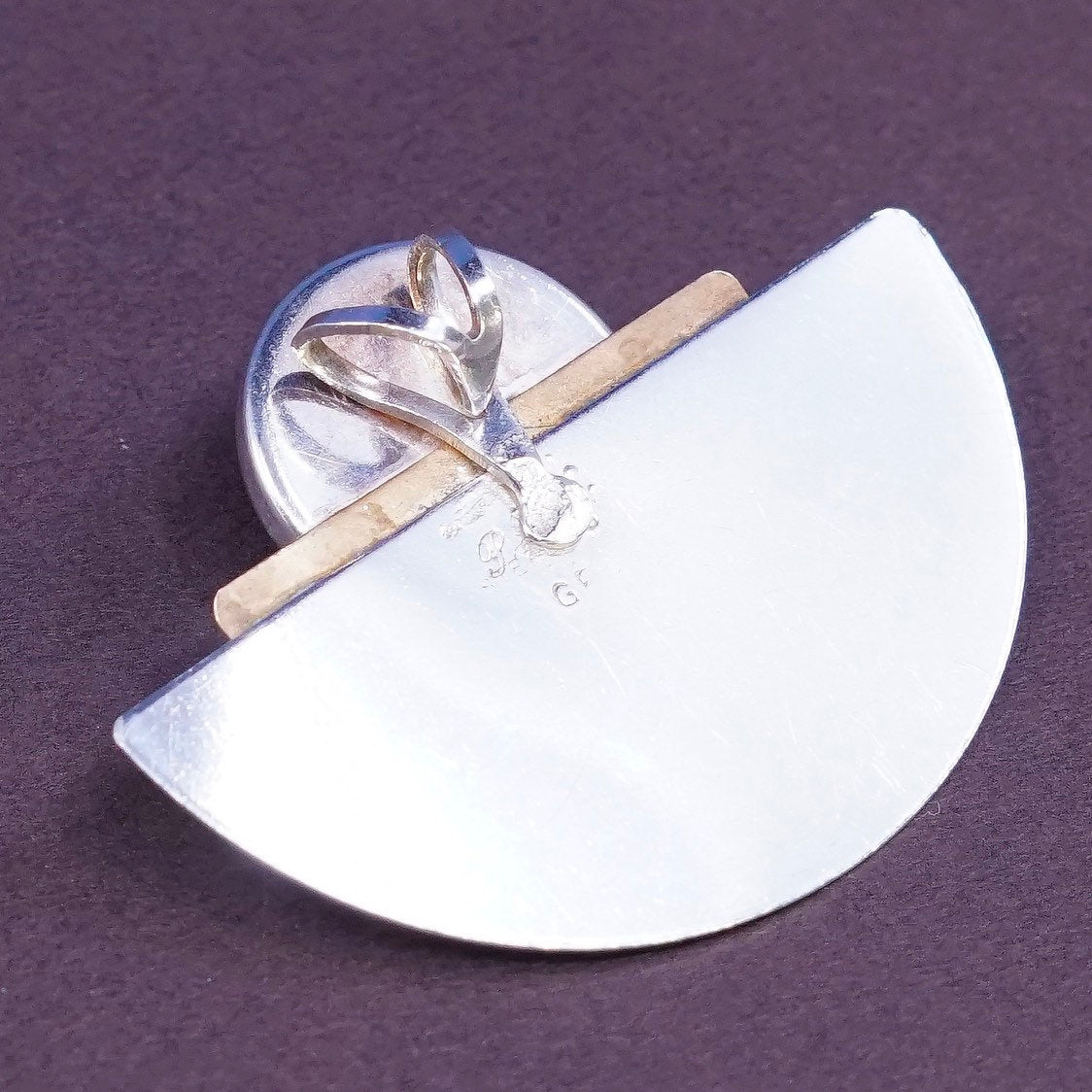 VTG PJ two tone modern Sterling Silver Handmade Pendant, 925 w/ pink quartz