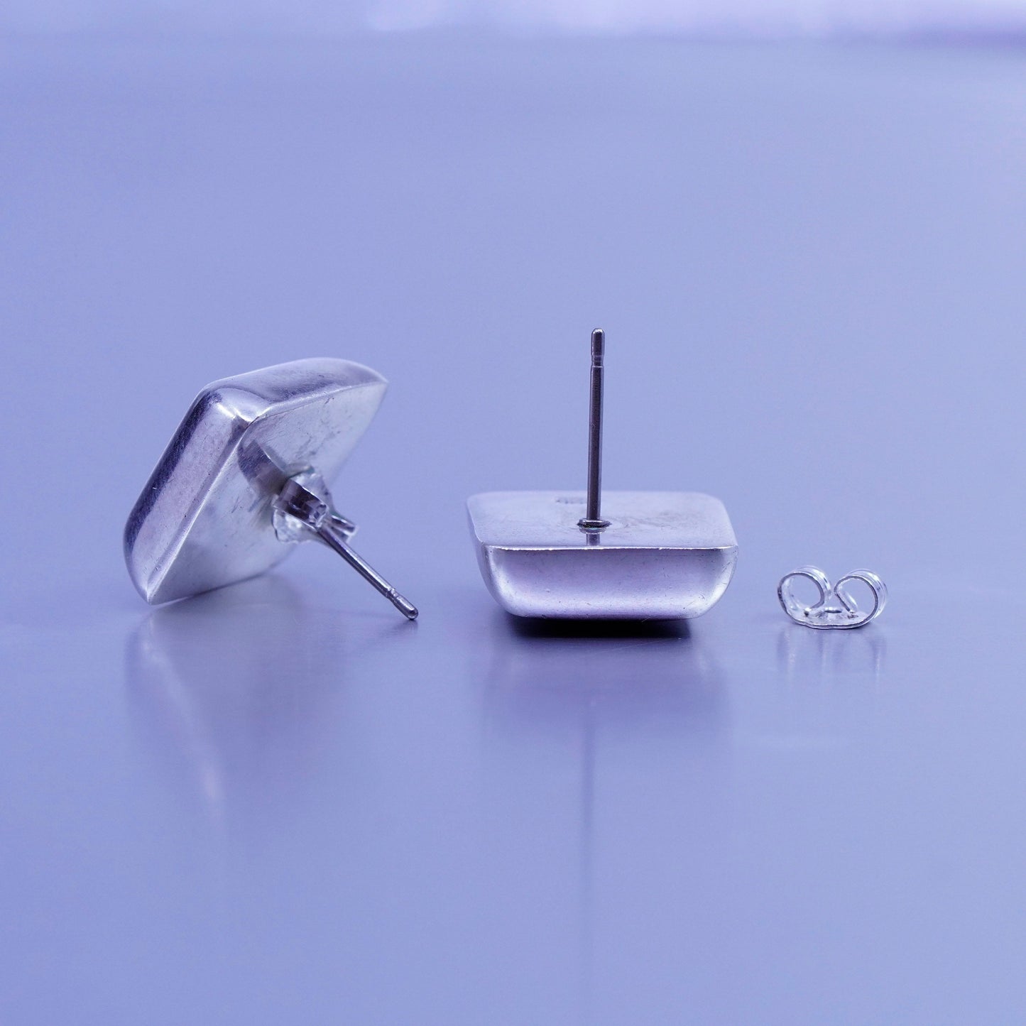 Vintage Sterling 925 silver handmade earrings, square onyx studs