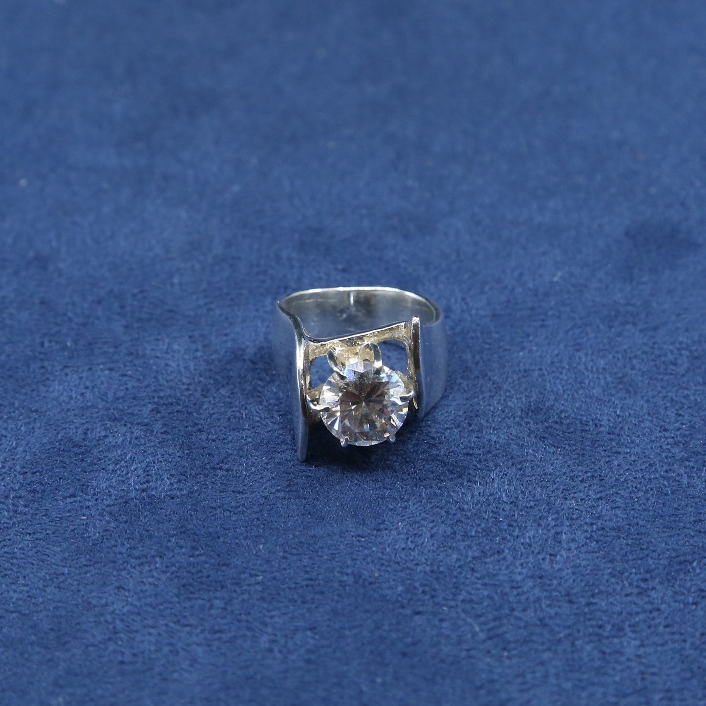 sz 7, vtg Sterling silver handmade ring, 925 statement cocktail ring w/ crystal