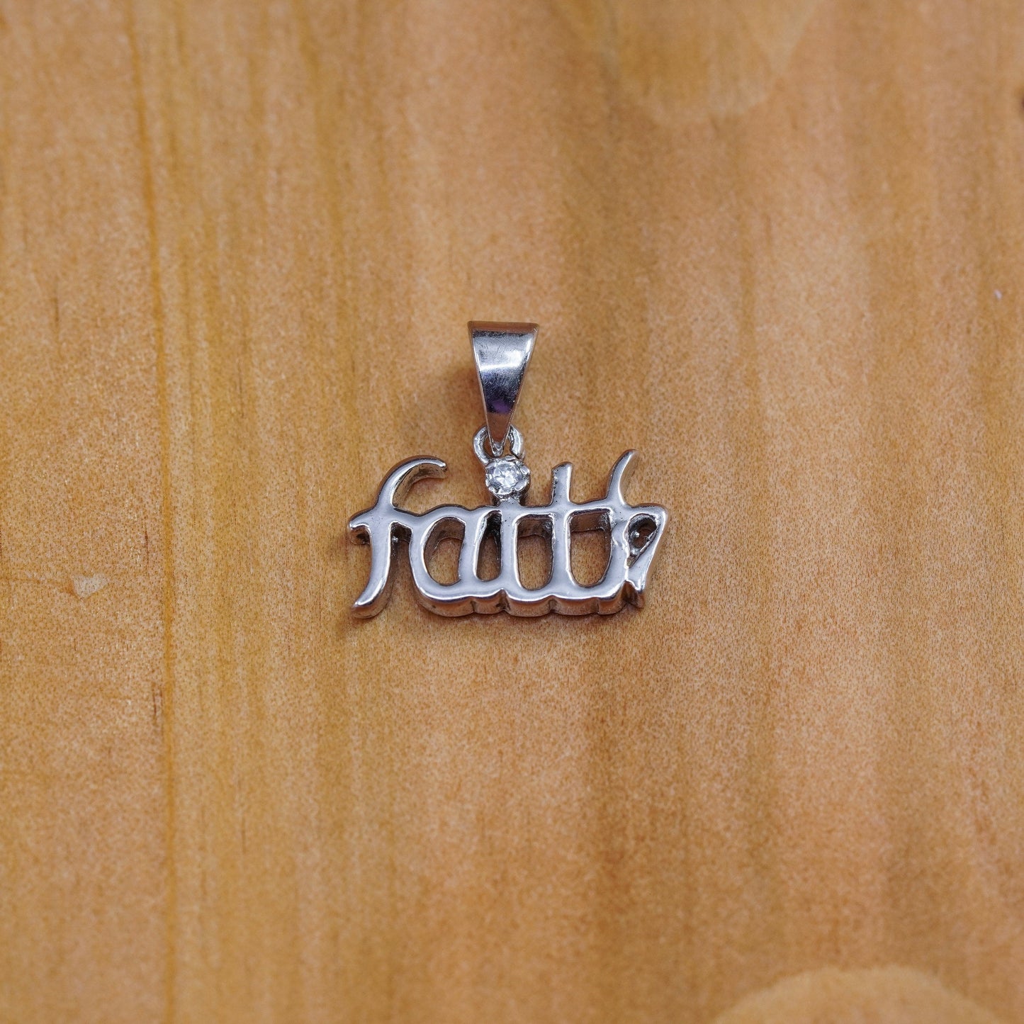 Vintage Sterling silver handmade pendant, 925 “faith” with diamond