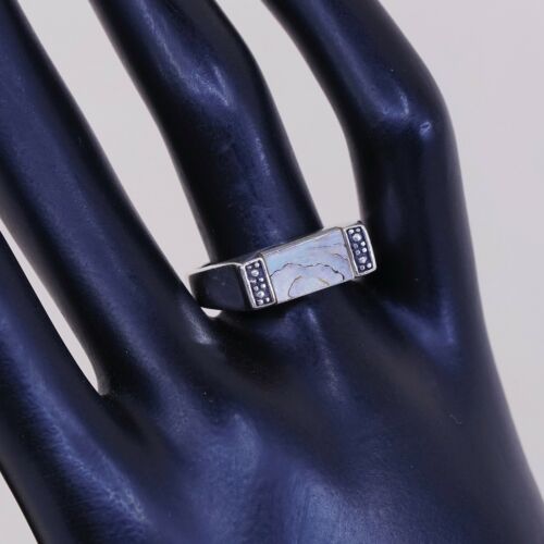 Size 8.25 Handmade Ring in Sterling 925 Silver W/ Abalone N Marcasite Details