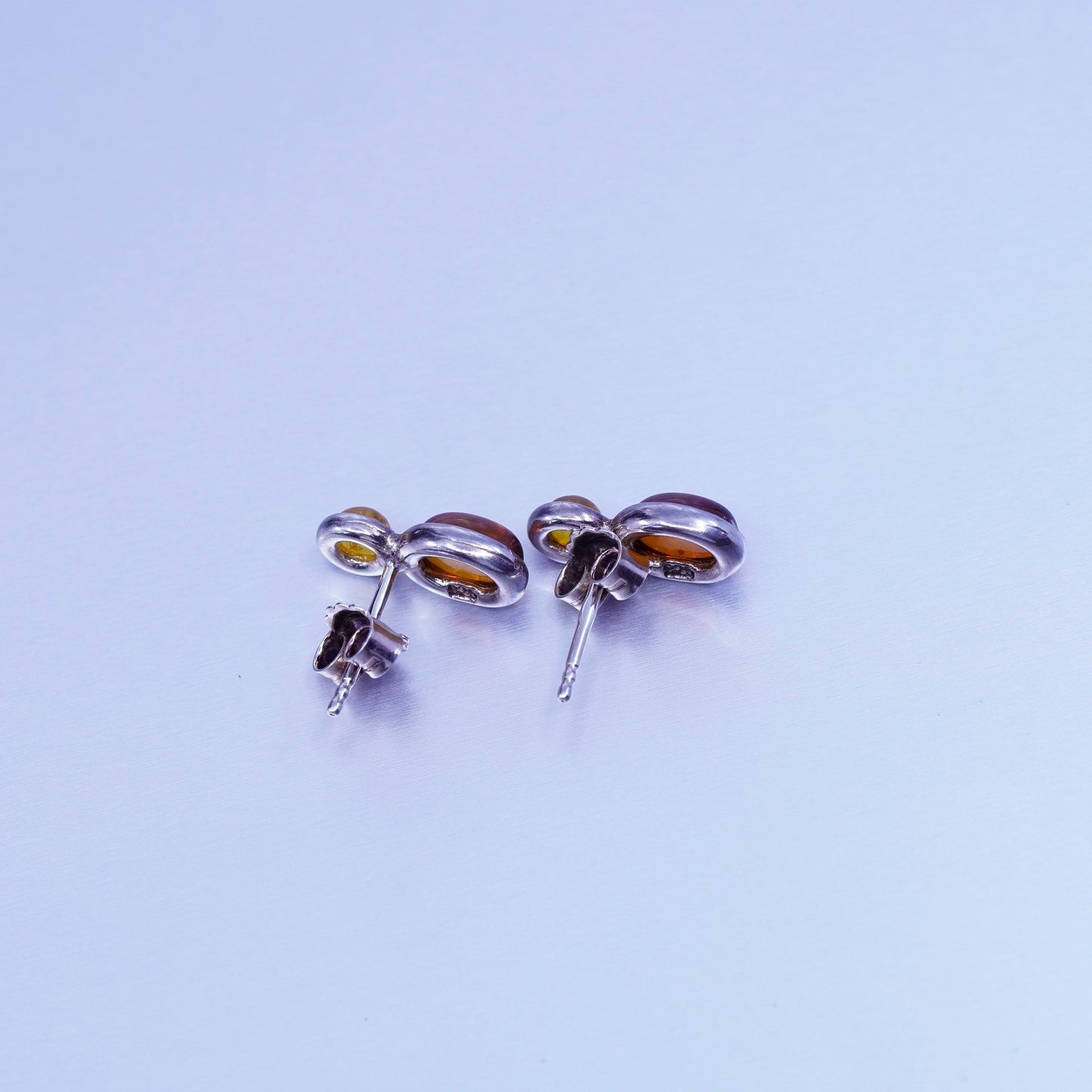 Vintage acleoni jewelry | handmade Sterling 925 silver studs earrings w/ amber