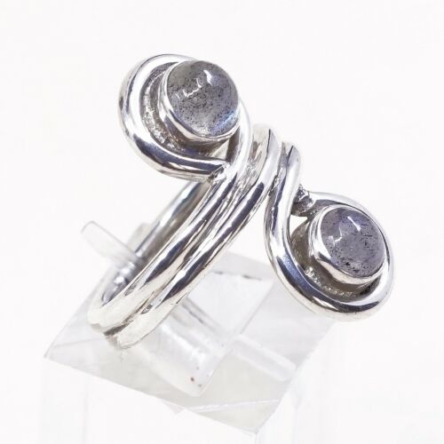 Size 6, Vintage Sterling Silver Handmade Ring, Solid 925 Swirl With Moonstone