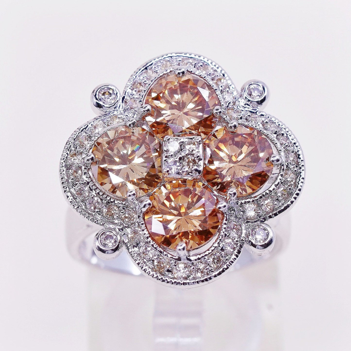 sz 8, vtg sterling 925 silver citrine flower ring, statement, cocktail ring