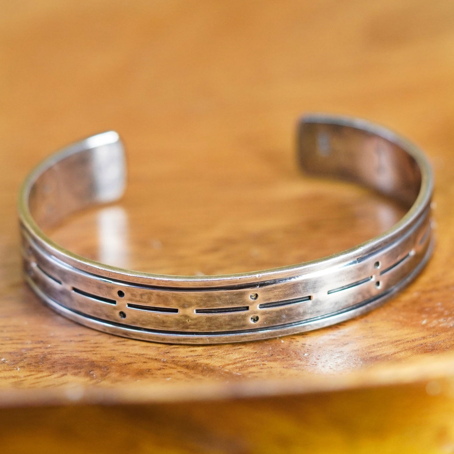 6.5”, Vintage Sterling silver handmade bracelet, southwestern 925 textured cuff