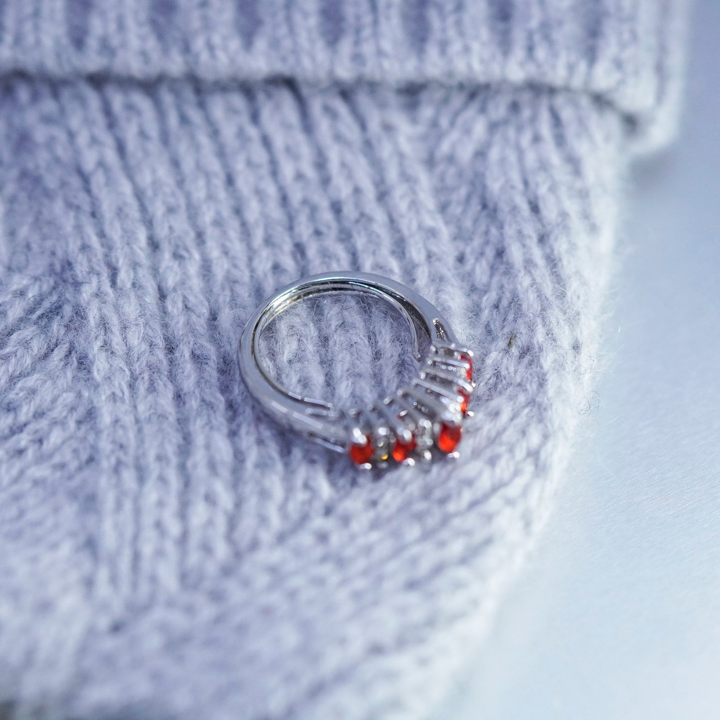 Size 5, vintage Sterling 925 silver handmade ring with ruby and cz around