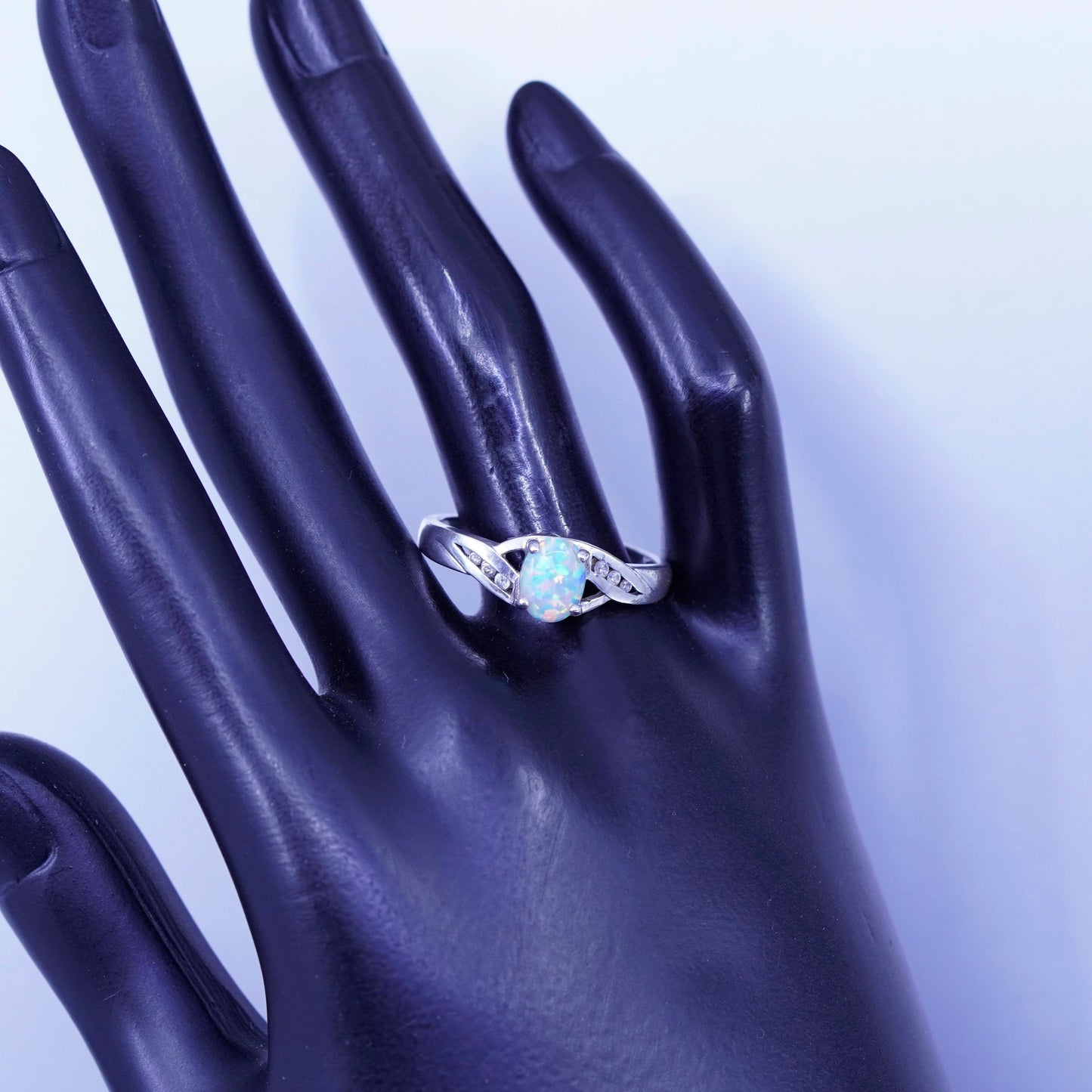 Size 11.25, vintage Sterling 925 silver handmade ring with opal and cz