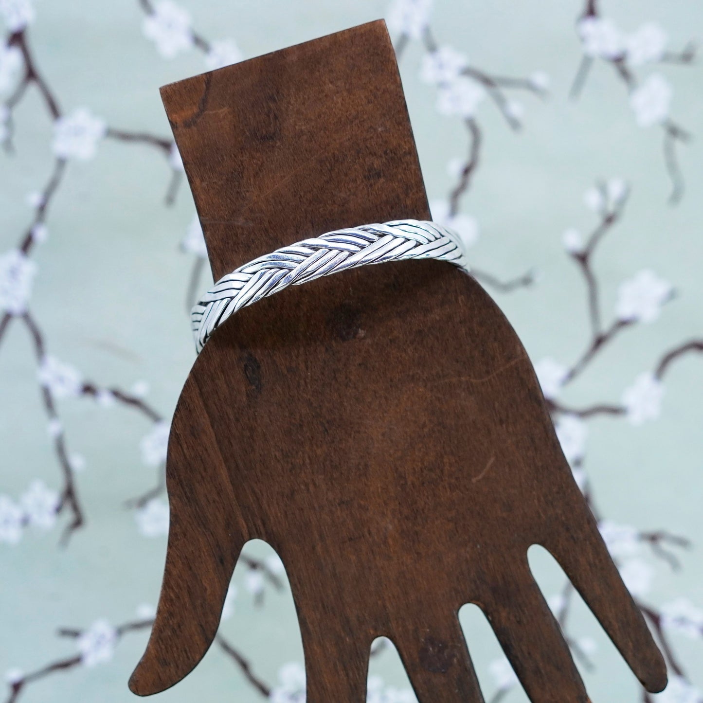 7”, Sterling silver bracelet, modern twisted woven braided handmade 925 cuff