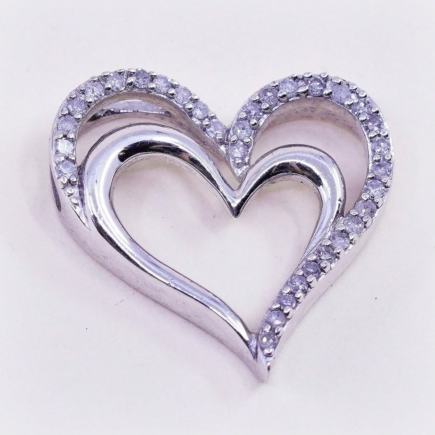 vintage Sun Sterling silver Pendant, 925 double heart with real diamond