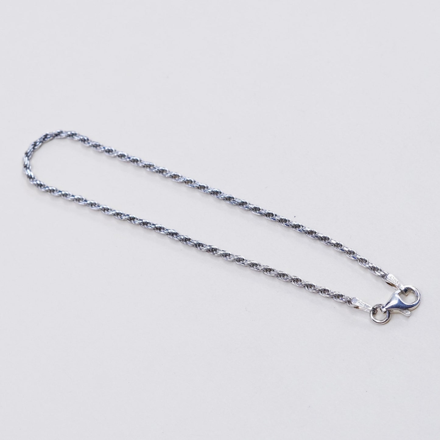 7”, 1.6mm, Vintage sterling 925 silver Italy rope chain bracelet