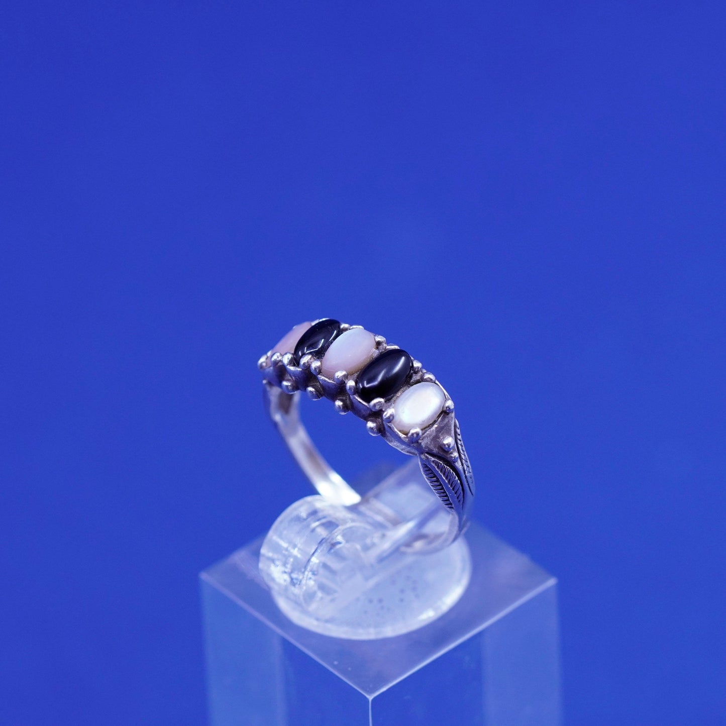Size 6, CAROLYN POLLACK RELIOS Sterling 925 silver stackable ring obsidian MOP