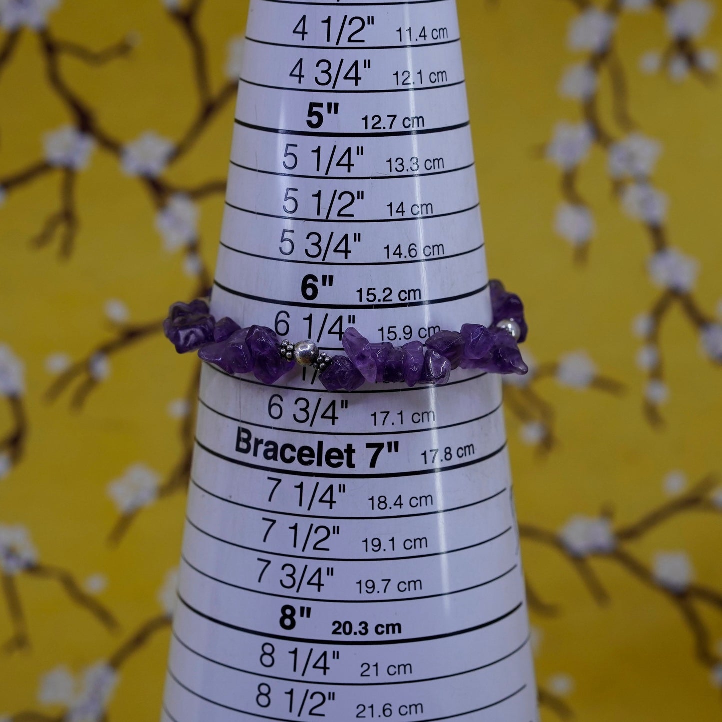 6.5”, Sterling silver handmade bracelet, irregular amethyst beads teardrop