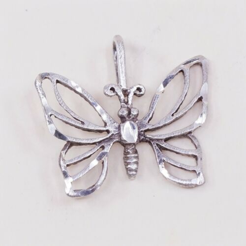 Vintage Sterling Silver Heart Pendant, Solid 925 Butterfly W/ Pearl Details