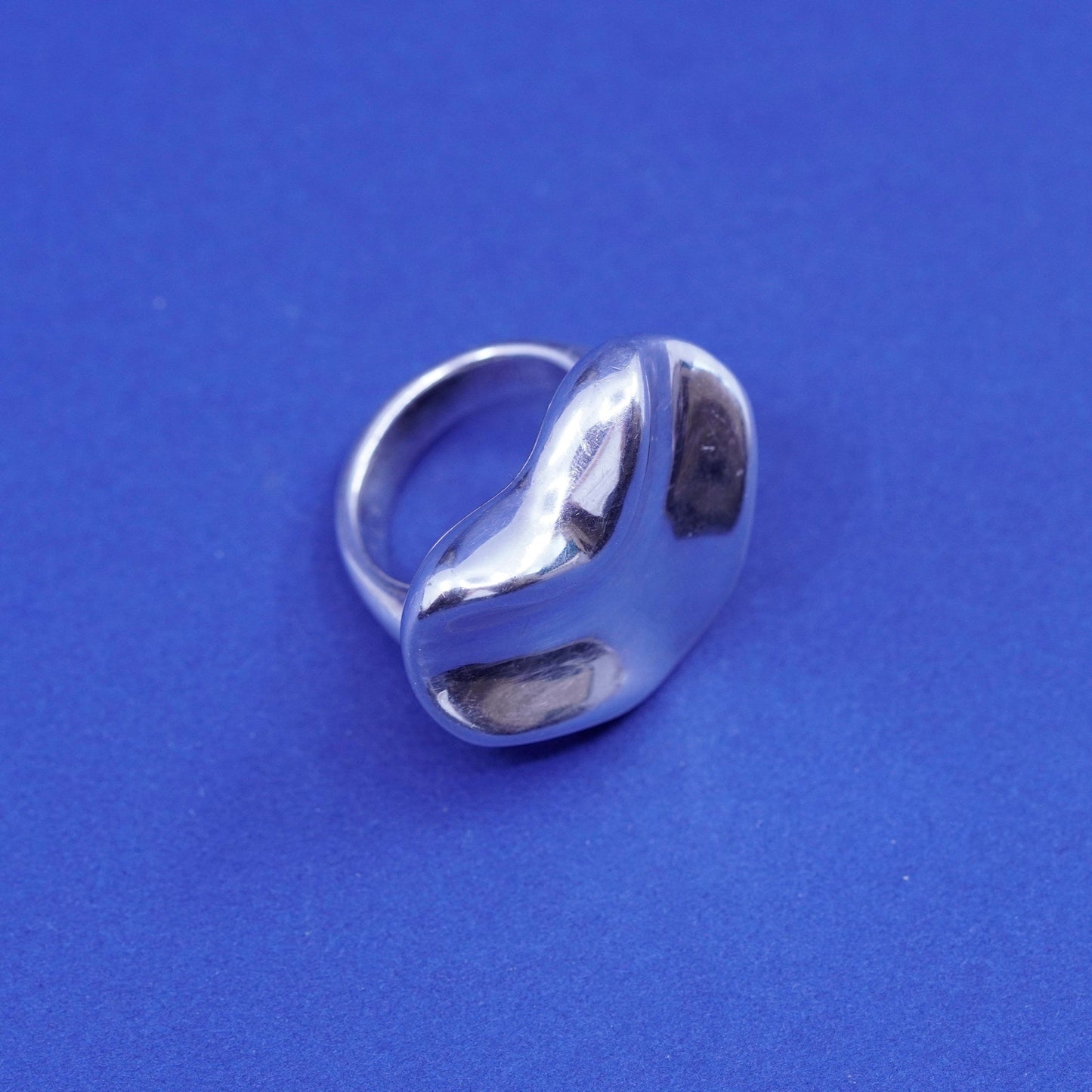 Size 6, vintage sterling silver handmade ring, lightweight puffy 925 heart band