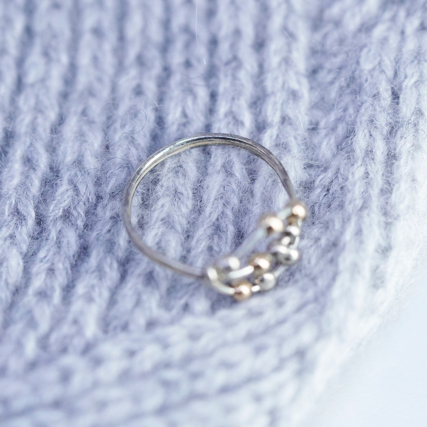 Size 4.25, vintage Sterling 925 silver handmade wired ring with 14K gold beads
