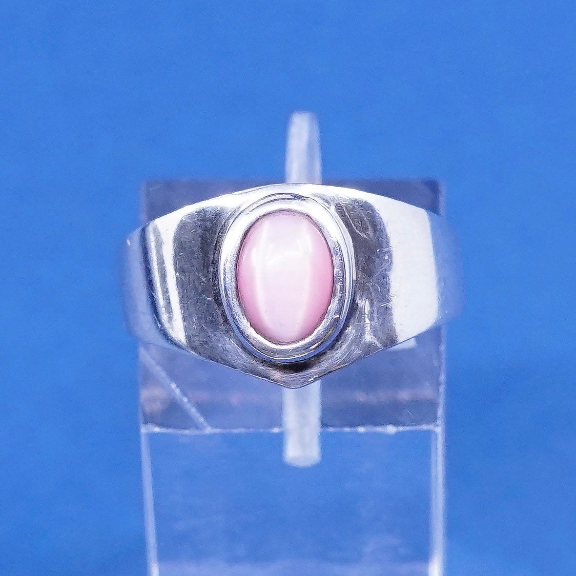 Size 8, vtg Sterling silver handmade ring, 925 w/ pink tiger eye