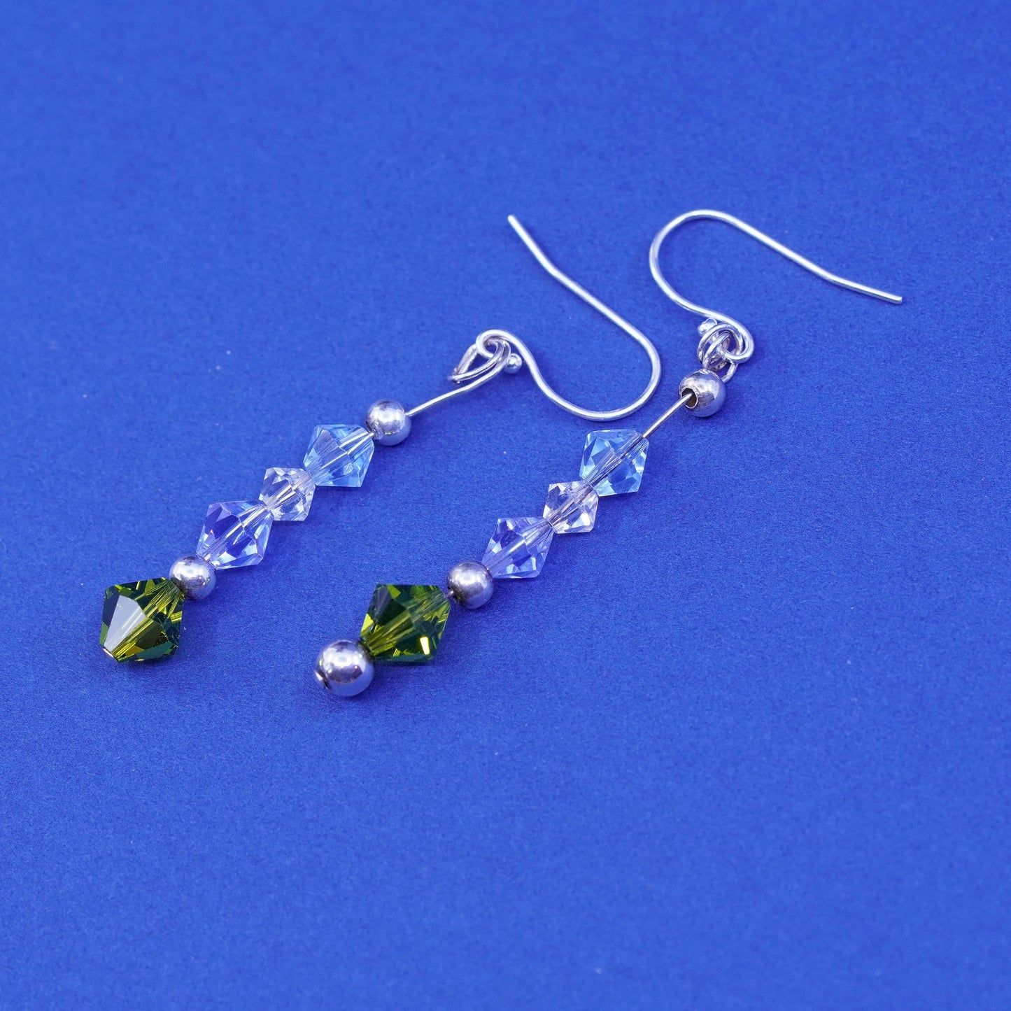 Vintage sterling 925 silver handmade earrings with crystal