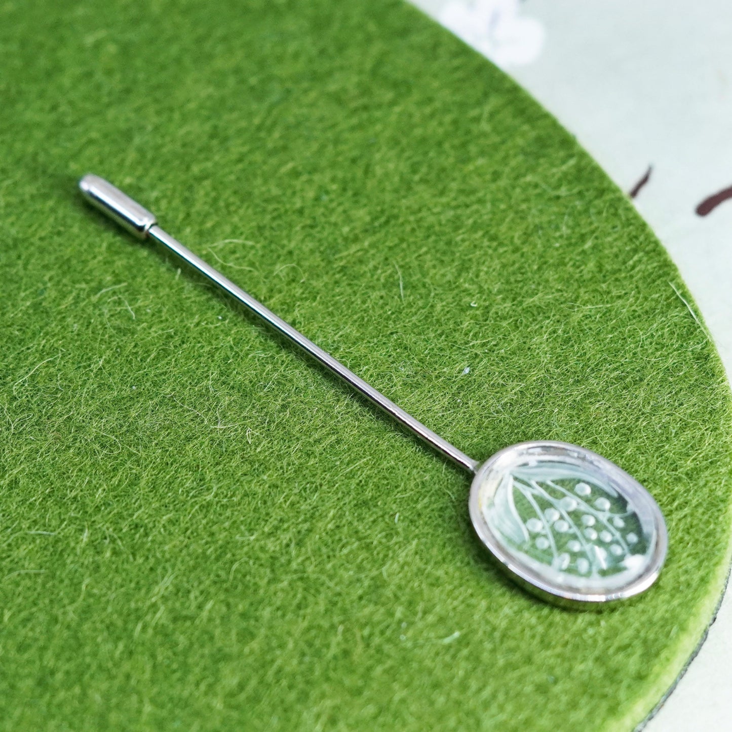 Vintage sterling silver handmade brooch, 925 oval floral glass pin