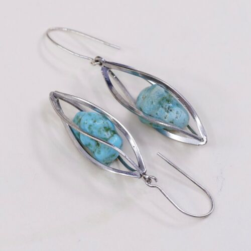 Amazing handmade Sterling Silver earrings 925 Twisted Dangle W/ Turquoise Nugget