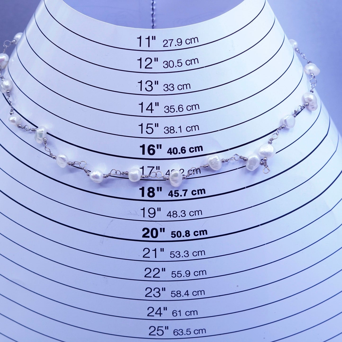 17”, Native American Sterling 925 silver handmade necklace with pearl beads