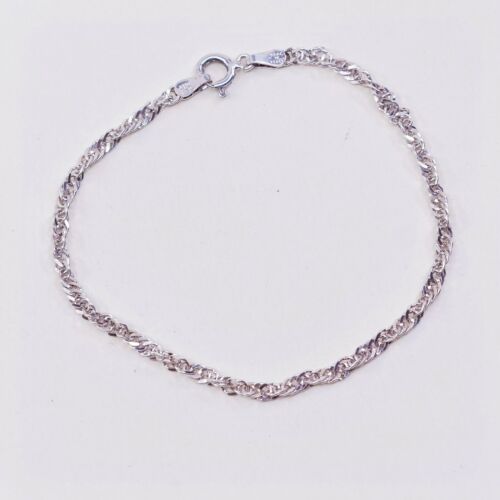 7”, Vtg Sterling Silver Handmade Bracelet, 925 Twist curb link Chain, Stamped 92