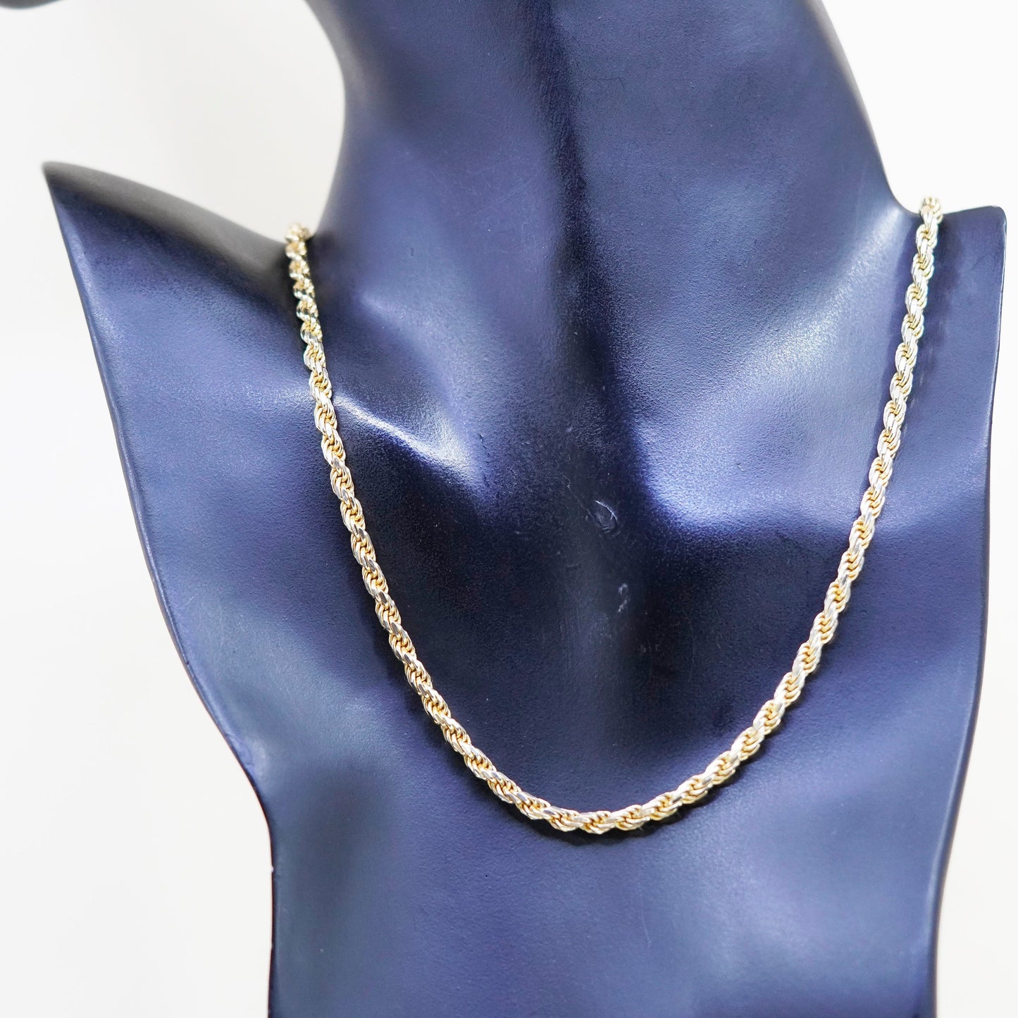 20”, vermeil gold over Sterling silver necklace bold 925 diamond cut rope chain