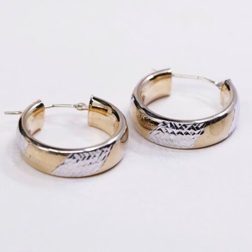 0.75”, Vtg vermeil 1/10 10K gold Over sterling 925 silver earrings hoops Huggie
