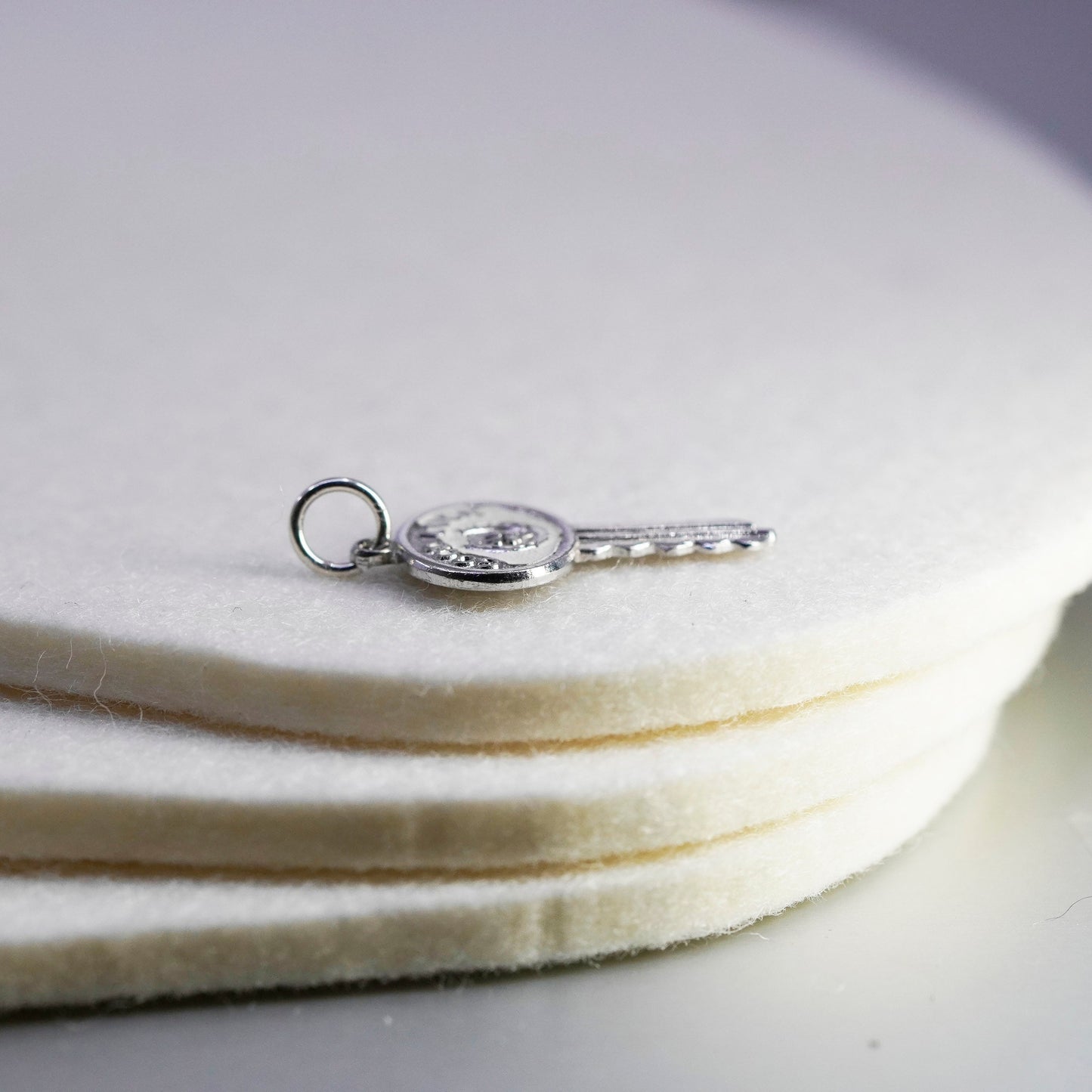 Antique Sterling 925 silver handmade pendant, key bead charm with good luck