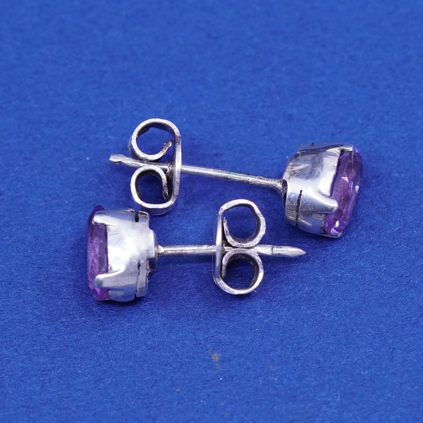 Vintage sterling silver handmade earrings, 925 studs with amethyst