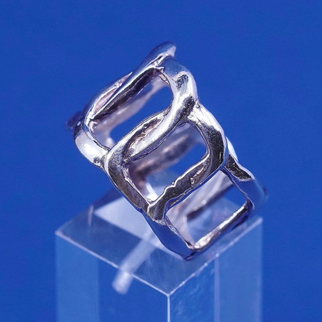 sz 6.5, vtg sterling silver handmade ring, 925 entwined Wide band