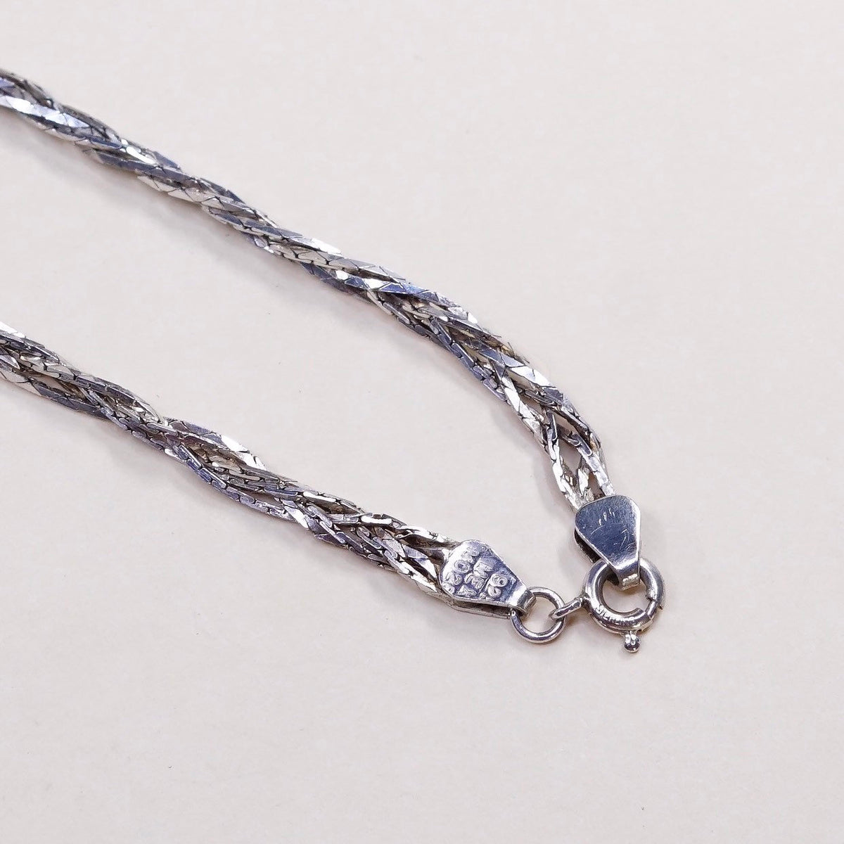 22”,vtg mexico sterling silver Italy necklace, 925 woven braided chain
