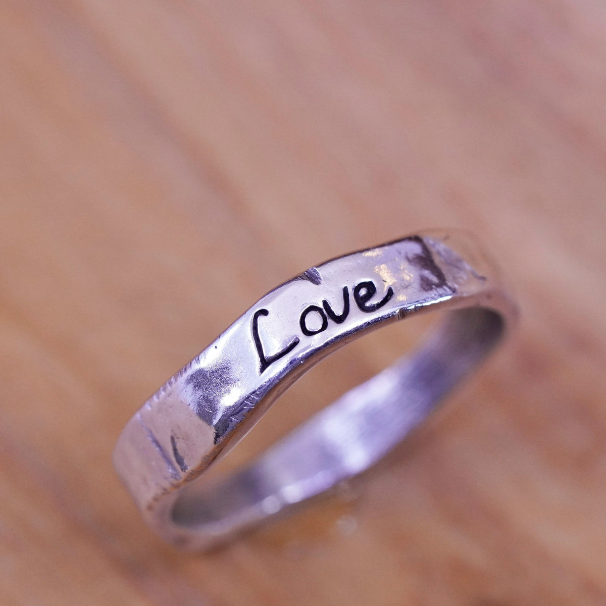 Size 8.25, vintage Sterling silver prayer ring, hammered 925 band with “love”