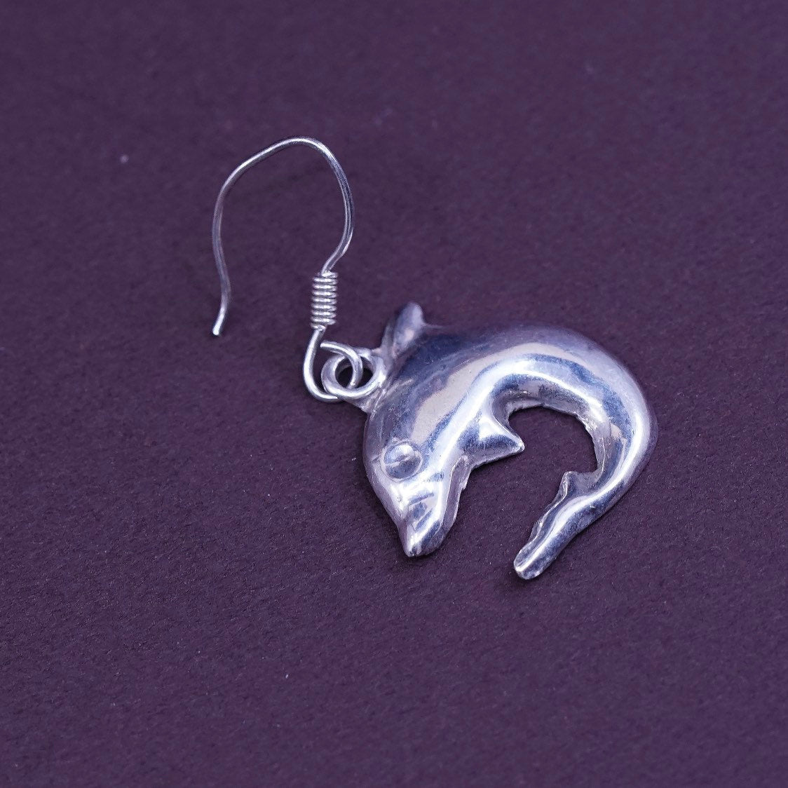 vtg Sterling silver handmade earrings, 925 dolphin dangle
