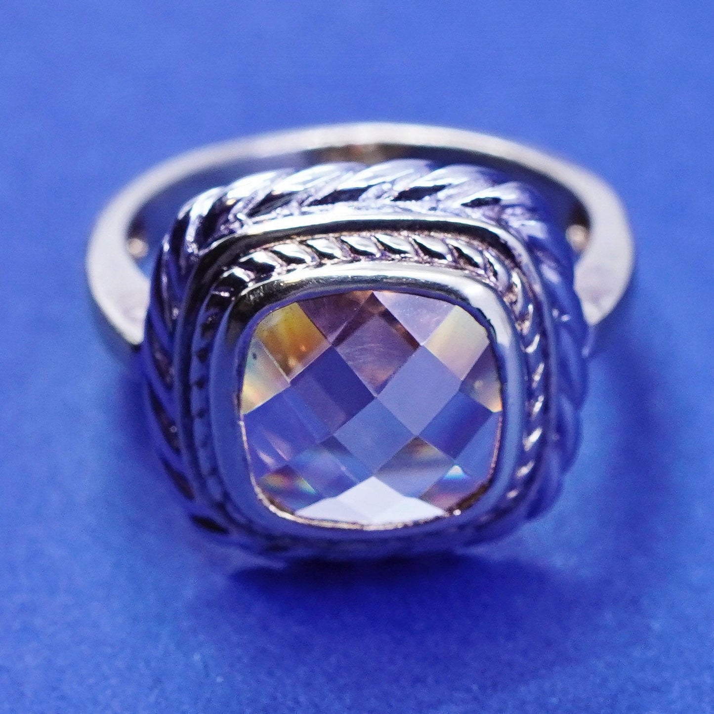 Size 7.25 vintage two tone Sterling 925 silver ring with cushion cut citrine