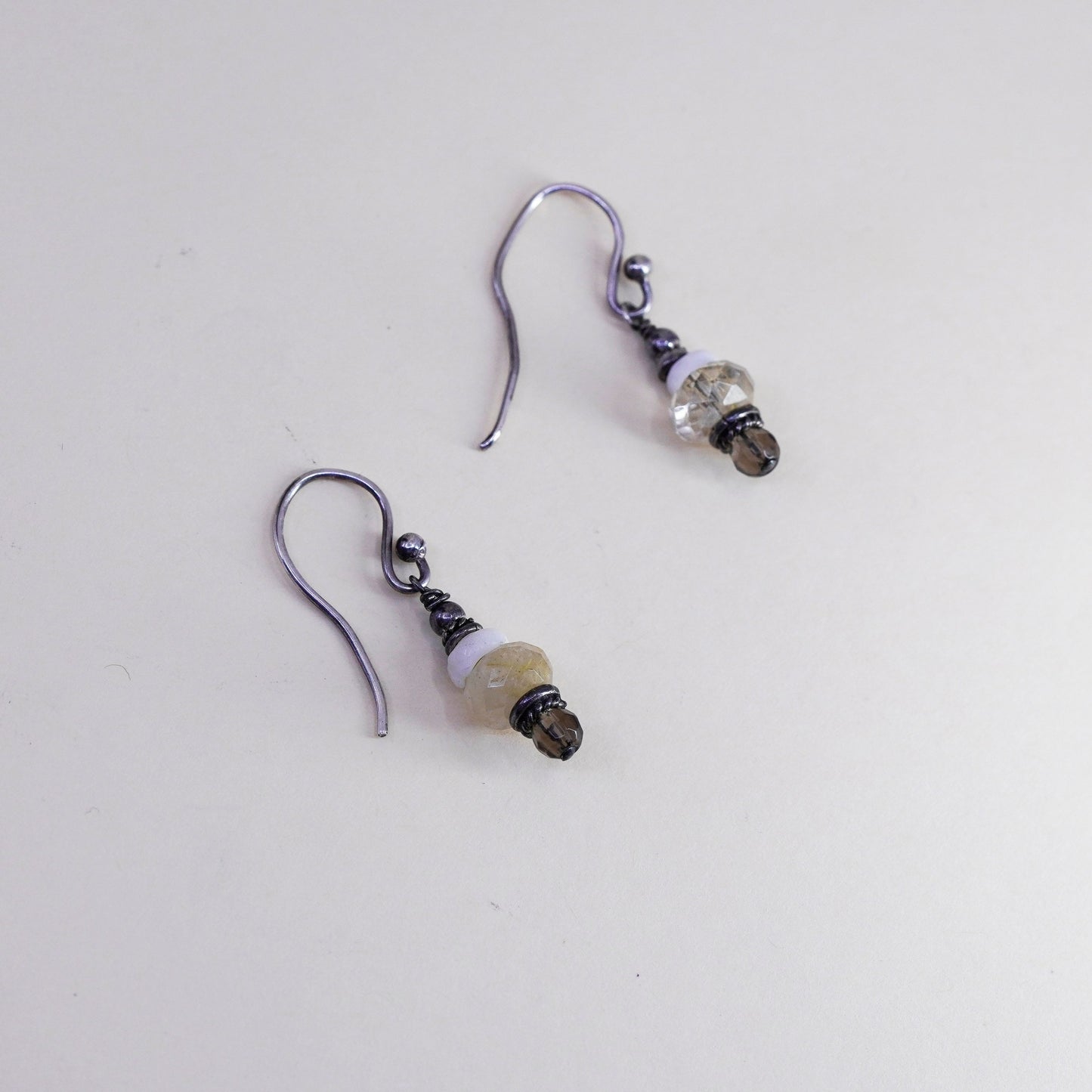 Vintage Sterling 925 silver handmade earrings with citrine beads