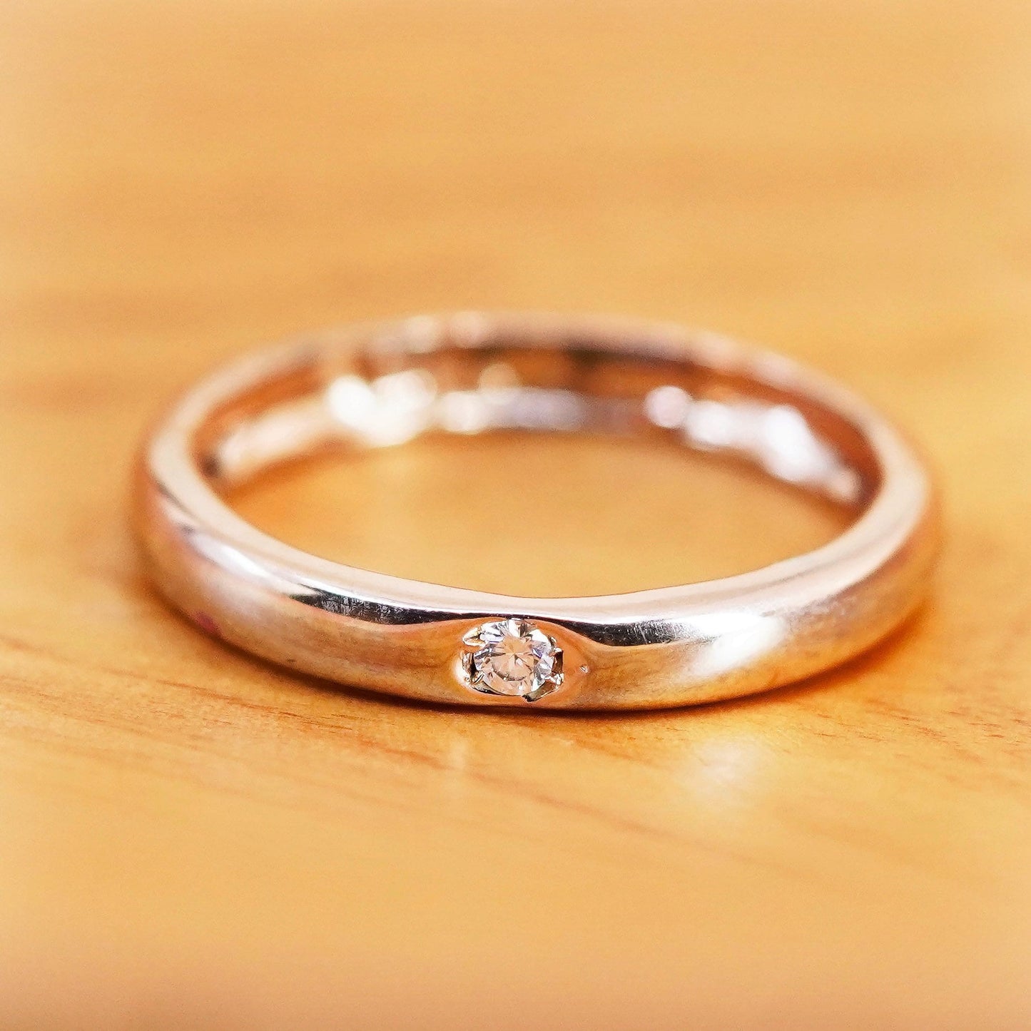 Size 9, Italy rose gold Sterling silver handmade ring, 925 stackable band cz