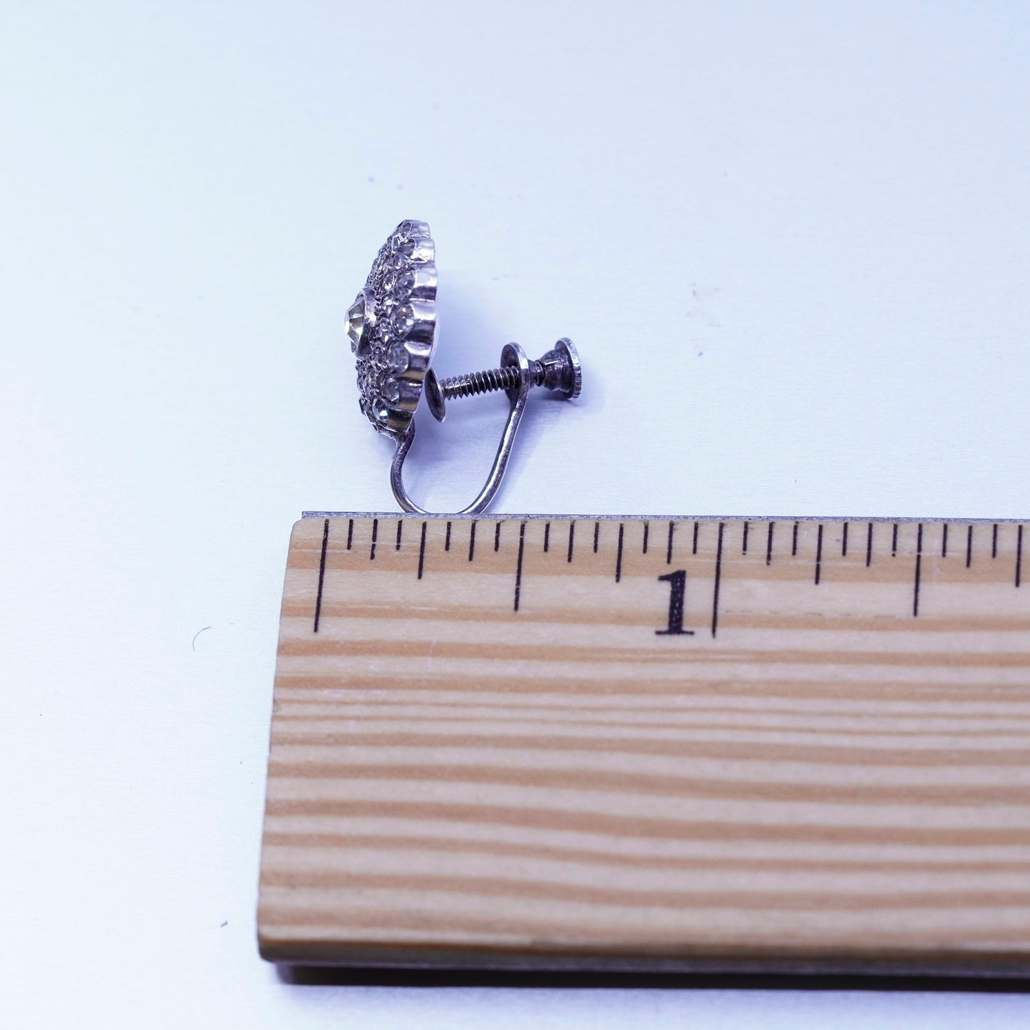 modern Sterling 925 silver handmade earrings, screw back flower w/ cluster Cz