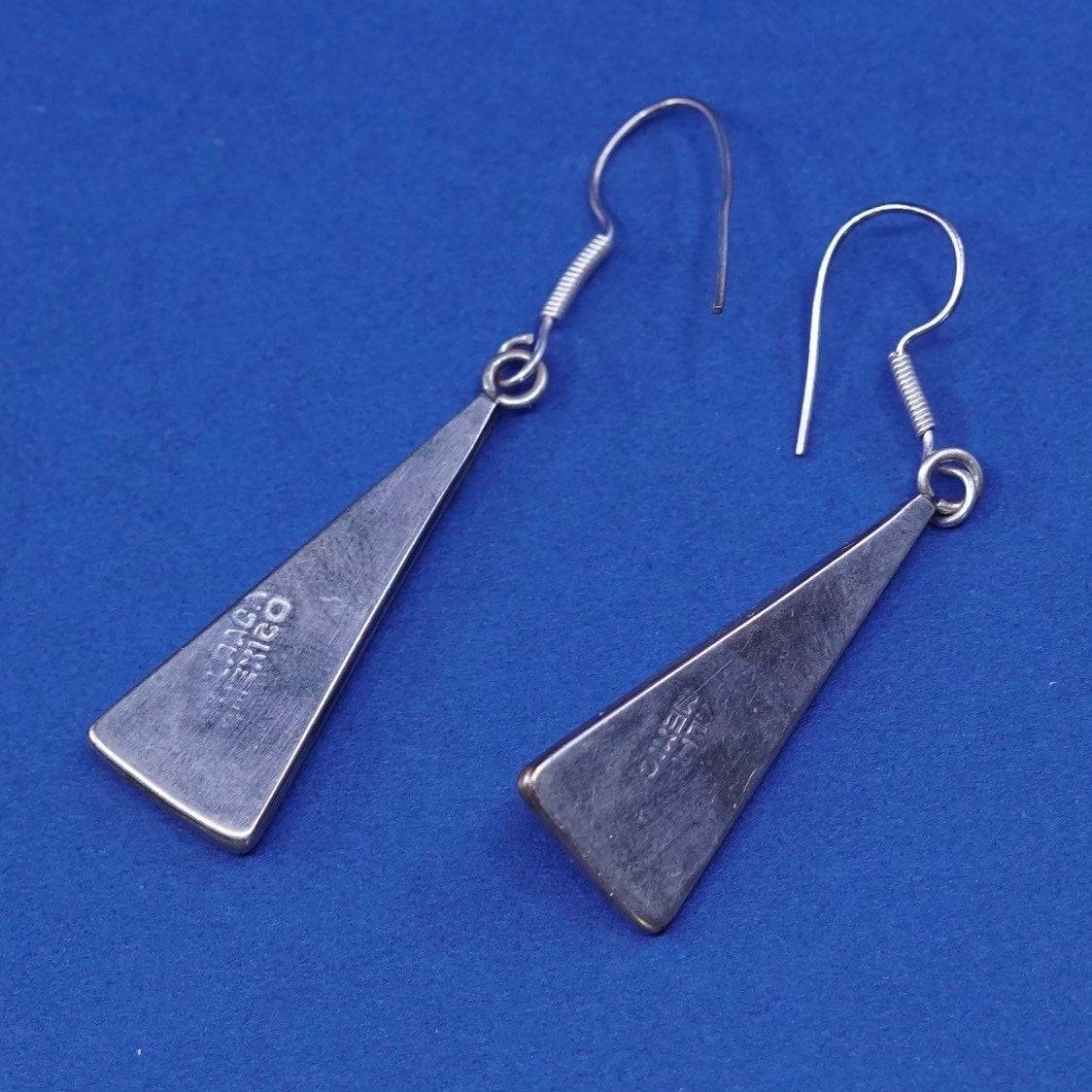vtg mexico alpaca silver handmade earrings with triangular abalone