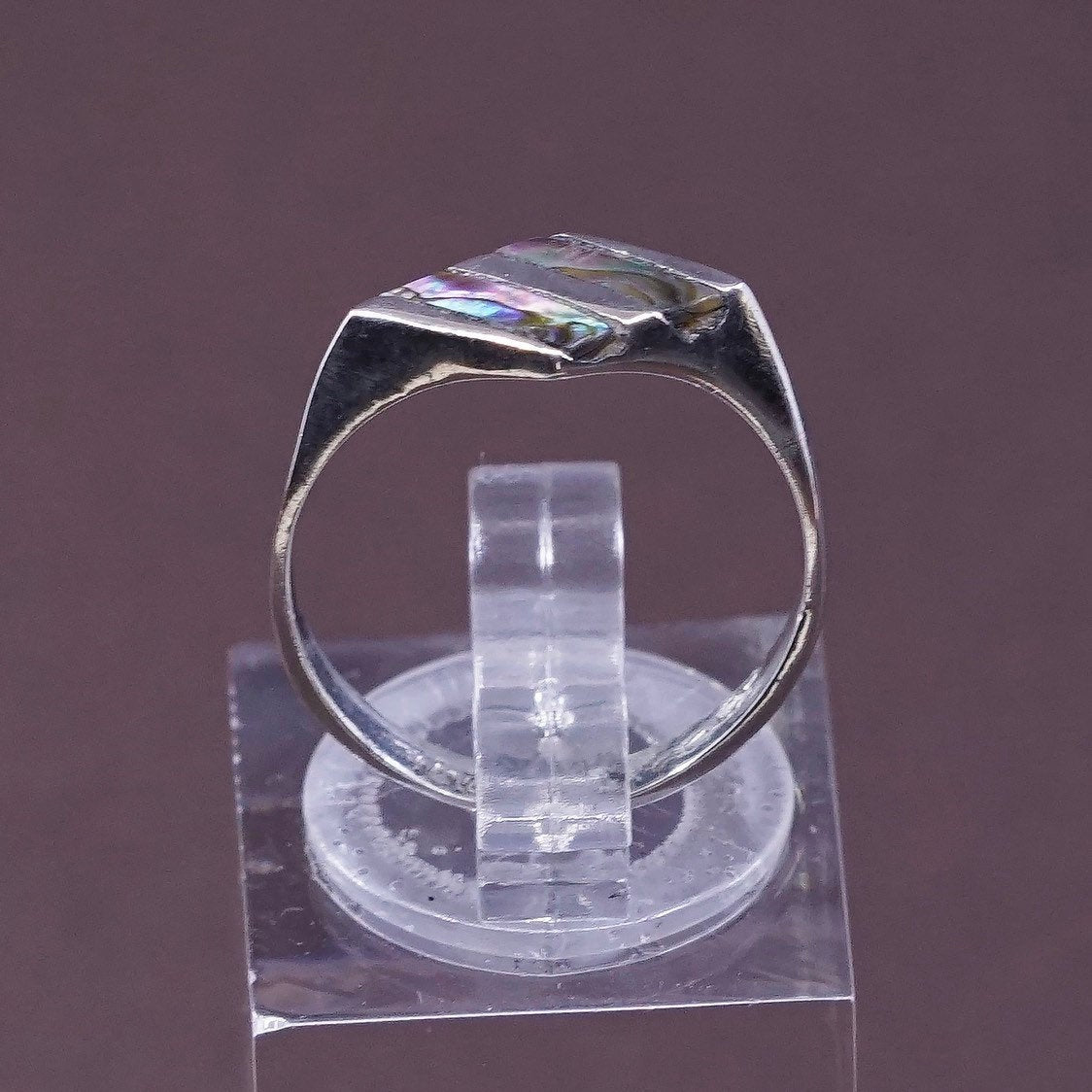 sz 5, vtg sterling silver handmade ring, 925 band with abalone